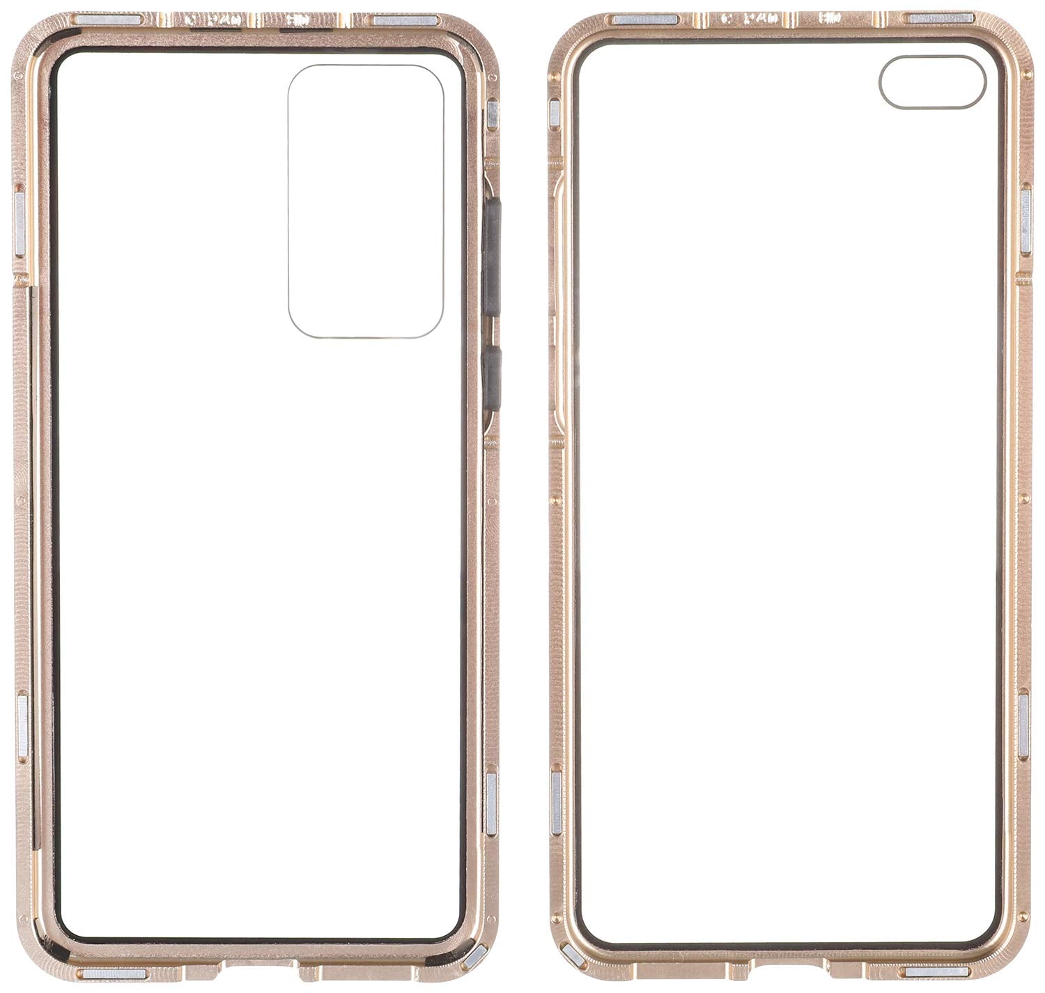 جراب حماية خلفي مغناطيسي بحماية كاملة 360 درجة لموبايل هواوي P40 من نيو ديزاين، شفاف وذهبي، معدن