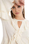 Dalydress Keyhole-Front Bell Sleeves Ruffled Blouse for Women - Safqqa Egypt