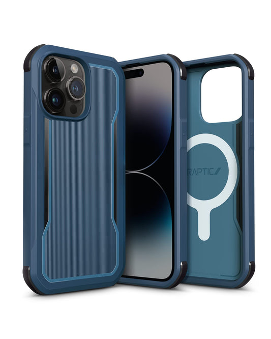 حافظة RAPTIC Fort لجهاز iPhone 14 PRO | متوافق مع MagSafe، حماية من السقوط بمدى 20 قدم بمعيار عسكري، 6.1 بوصة، أزرق بحري