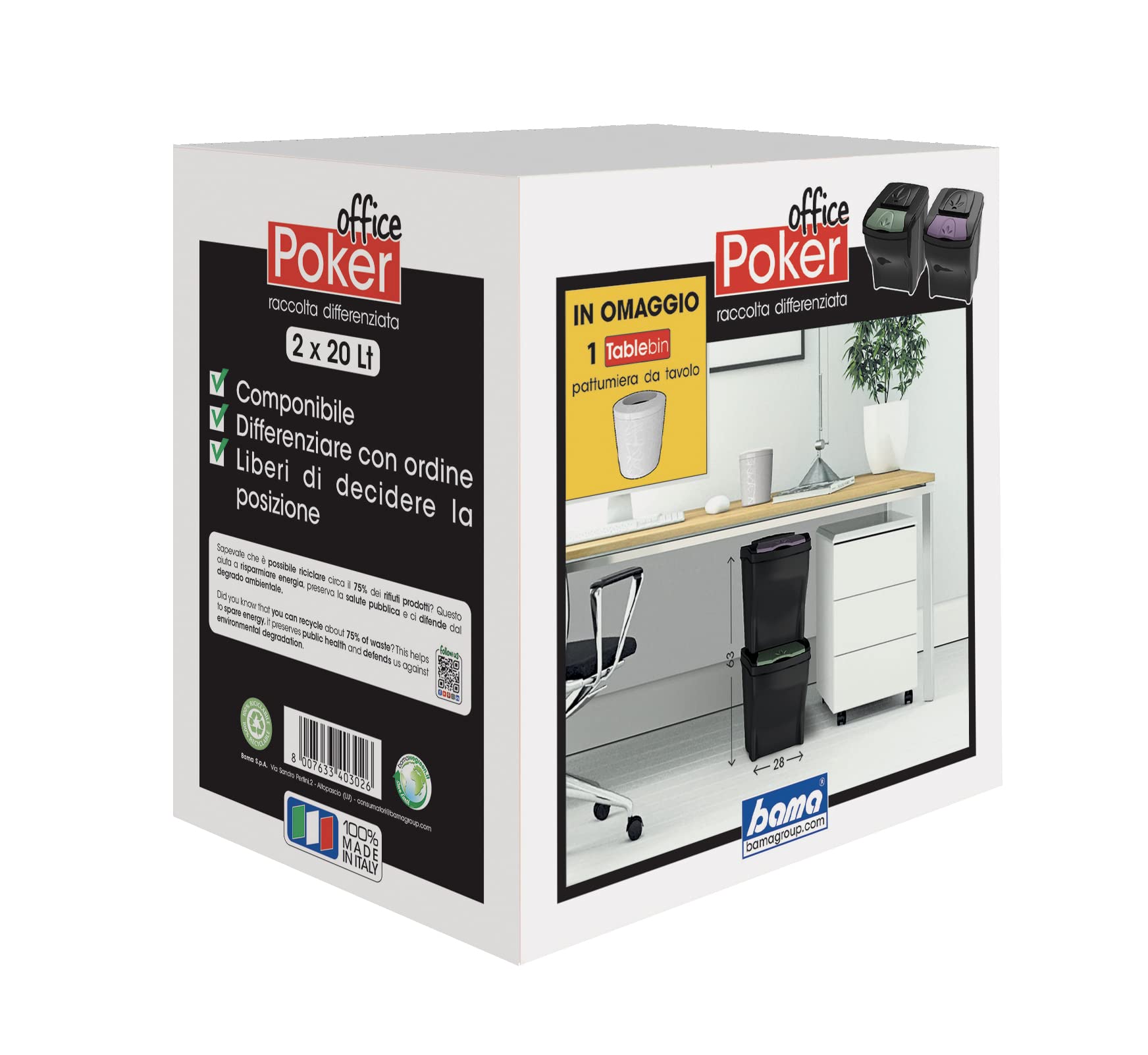 Bama Office Waste Bin Set Made in Italy