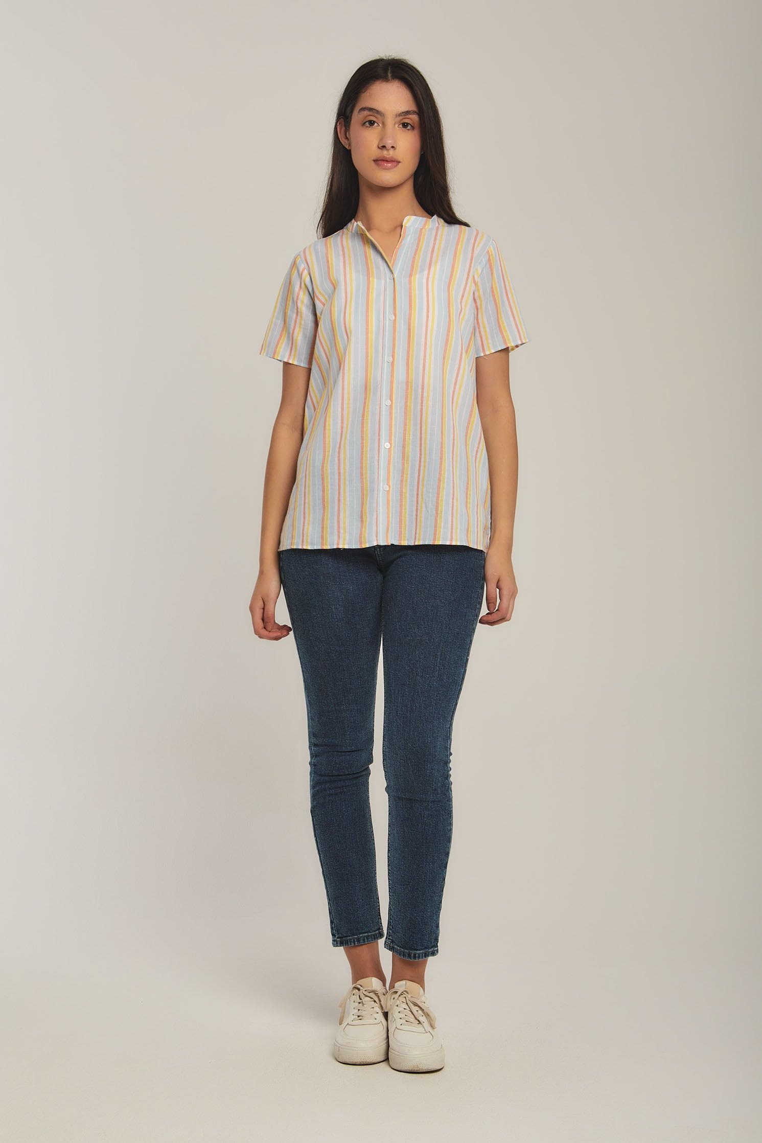 Premoda Striped Blouse Short Sleeved For Women - Safqqa Egypt
