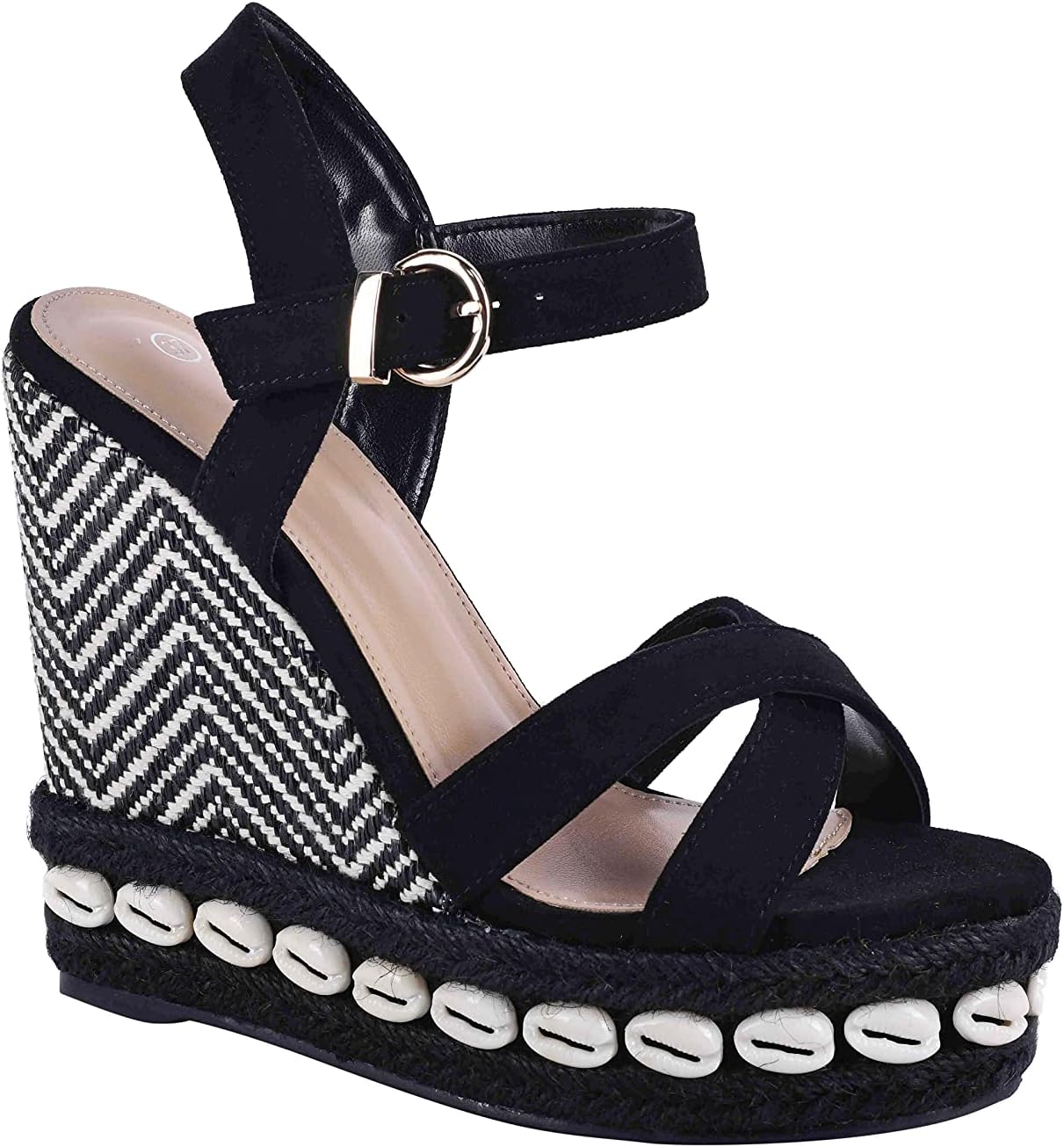 صندل Pixi Suede Shell Detail Cross Strap Wedge للنساء
