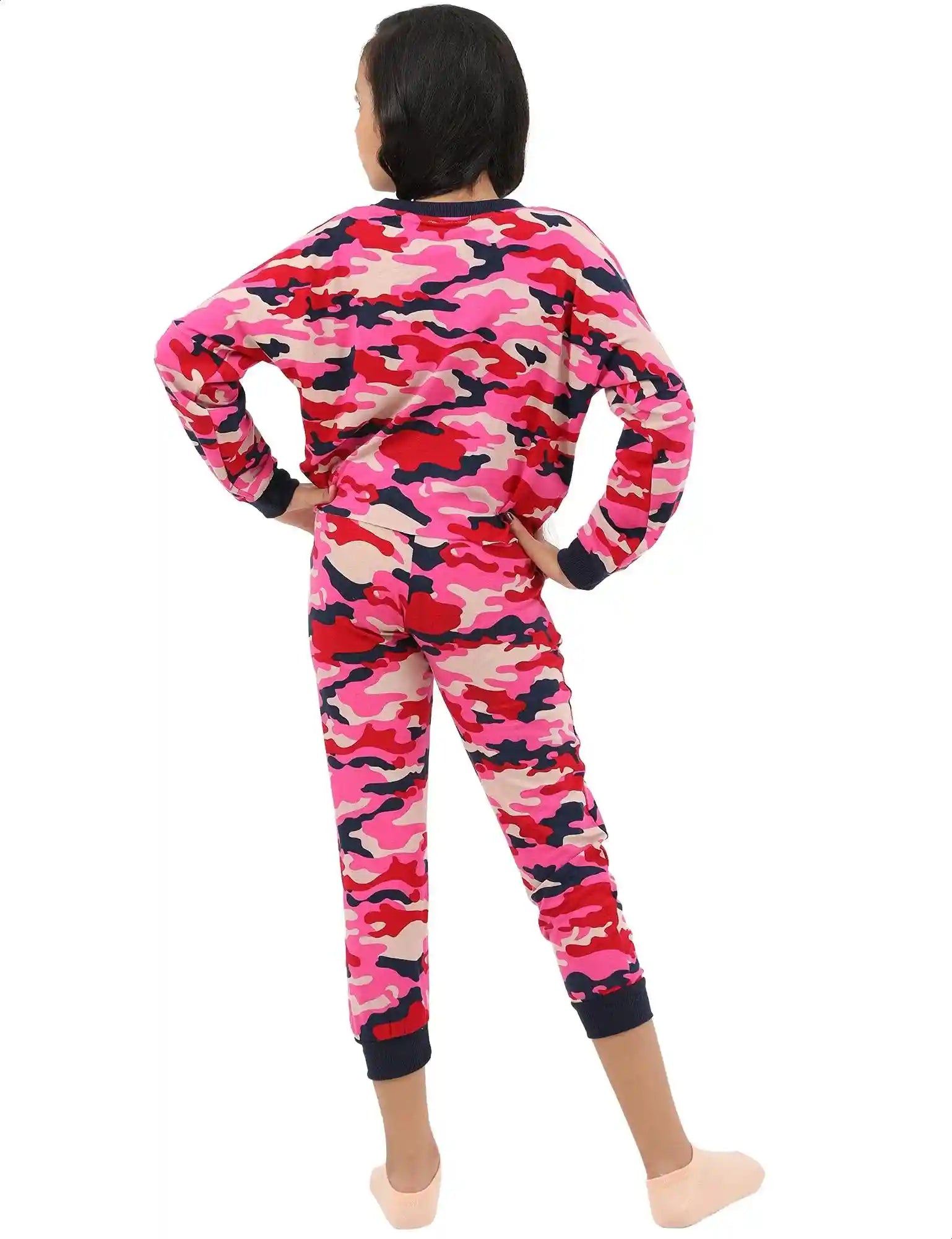 بيجامة نسائية للبنات، تي شيرت مطبوع بأكمام طويلة مع بنطلون بخصر مطاطي ورباط