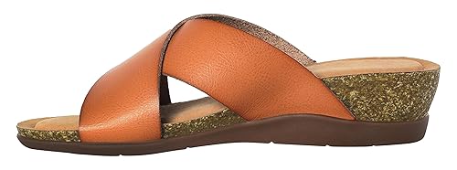 Pixi Women’s Faux Leather Cross Strap Wedge Sandals – Slip-On Design