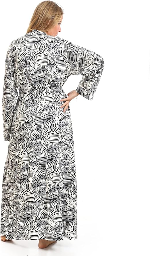 Kady Women Spaghetti Strap Zebra Print Long Nightgown with Robe