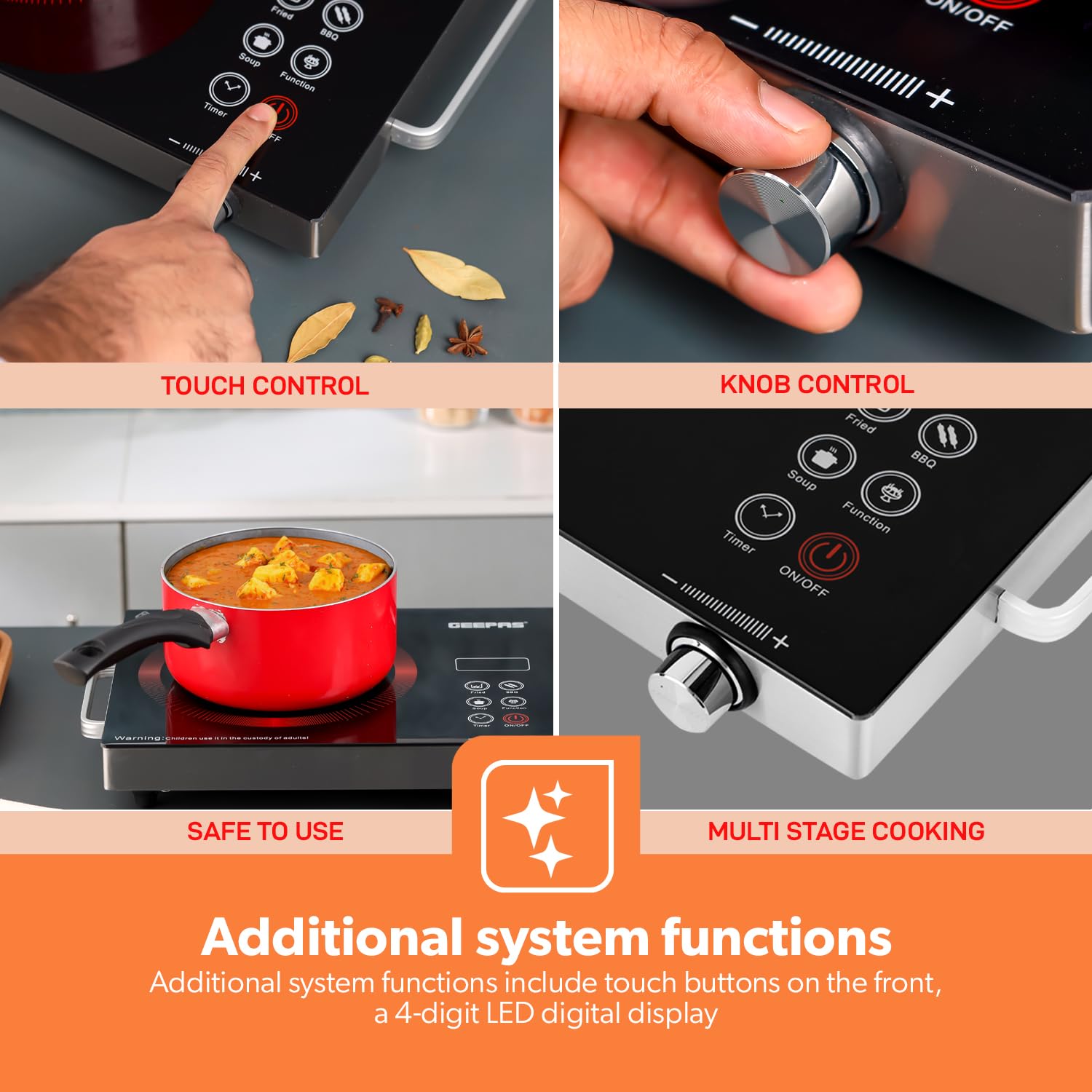 موقد الأشعة تحت الحمراء الرقمي من جيباس GIC6920 جهازاً قوياً وفعالاً لتسهيل عملية الطهي بسرعة وكفاءة. يتميز بتقنية التسخين بالأشعة تحت الحمراء المتطورة التي توفر توزيعاً متساوياً للحرارة وطهيًا موفرًا للطاقة دون لهب مفتوح