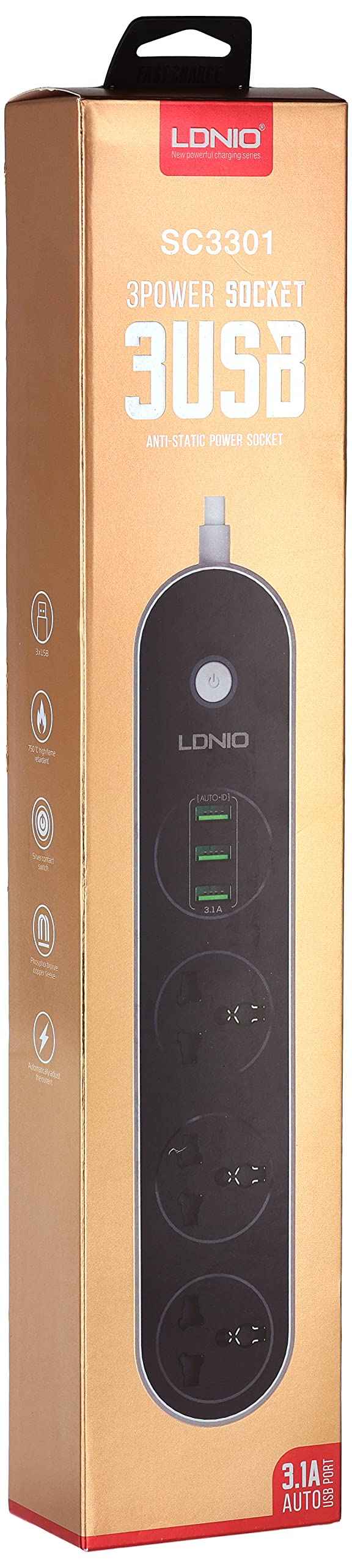 مشترك كهربائى لتشغيل وشحن عدة أجهزة بأمان. يحتوي على عدة منافذ كهربائية لتوصيل الأجهزة الإلكترونية وشاحن USB