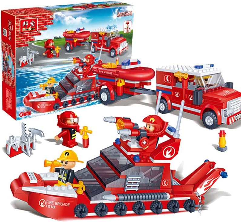 BanBao Building Blocks Fire Car and Ship Set, Multi-Color