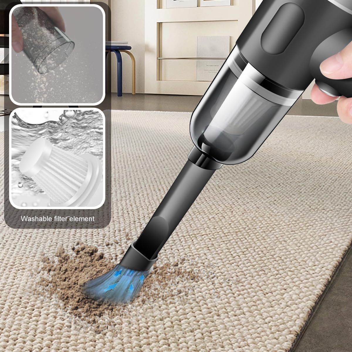 3 in 1 Rechargeable Cordless Vacuum Cleaner (Suction and Expellence) with 2400PA Suction, Car Vacuum Cleaner for Home Office PC Cleaning Portable Lightweight 120W - Safqqa Egypt