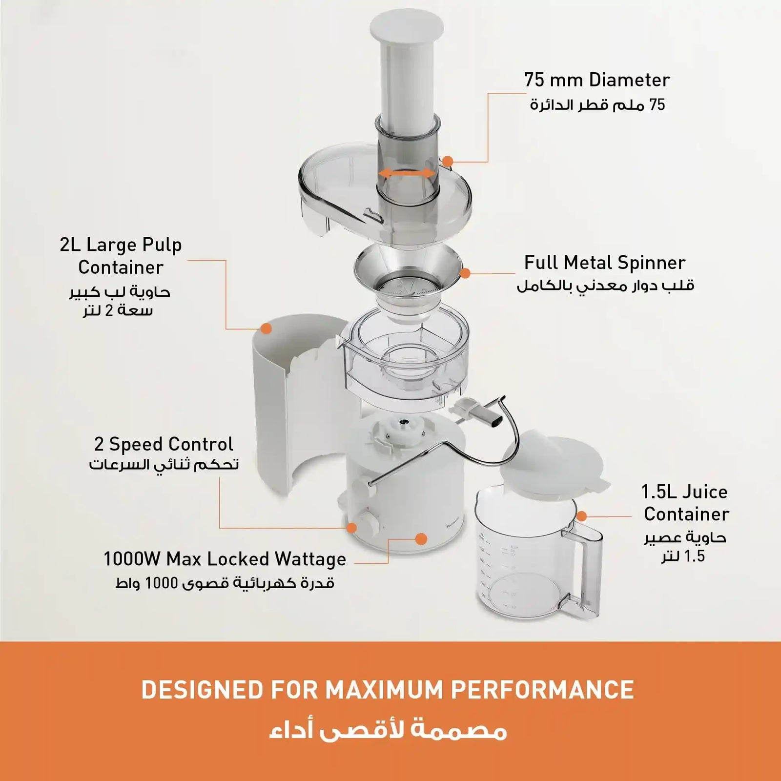 Panasonic 1000W Juicer with Full Metal spinner for Maximum Juice extraction; 2.0L Large capacity- MJ-CB100 - Safqqa Egypt