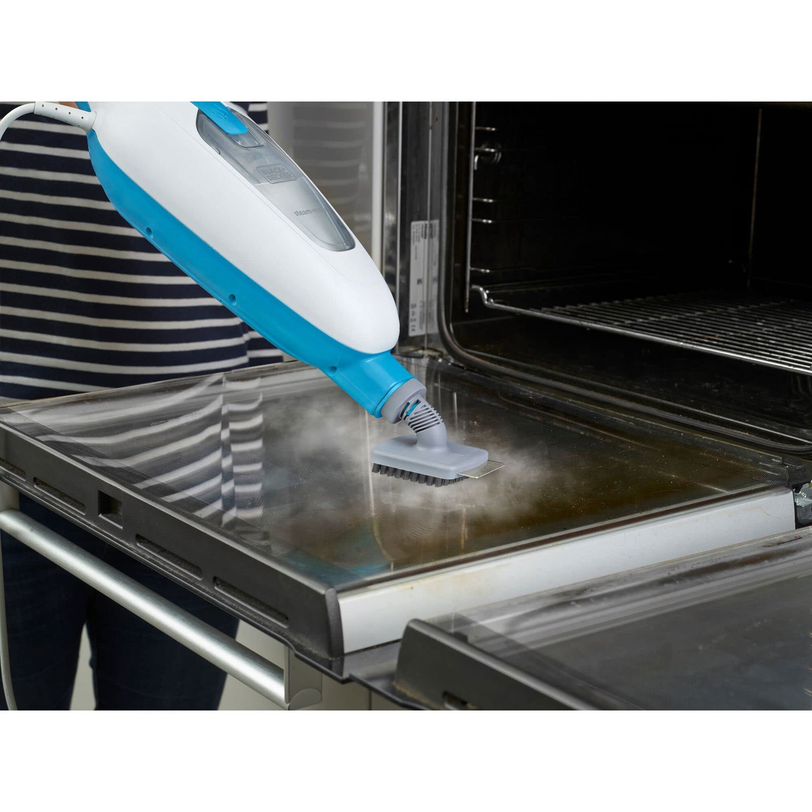 BLACK+DECKER Steam Mop, 1300W, 350ml Capacity, Superheated Steam, Microfiber Pad, 30 Sec Heat-Up, 14 Min Runtime, Chemical-Free, Safe for All Sealed Floors, ECO Friendly, White/Blue - FSMH13E10-B5