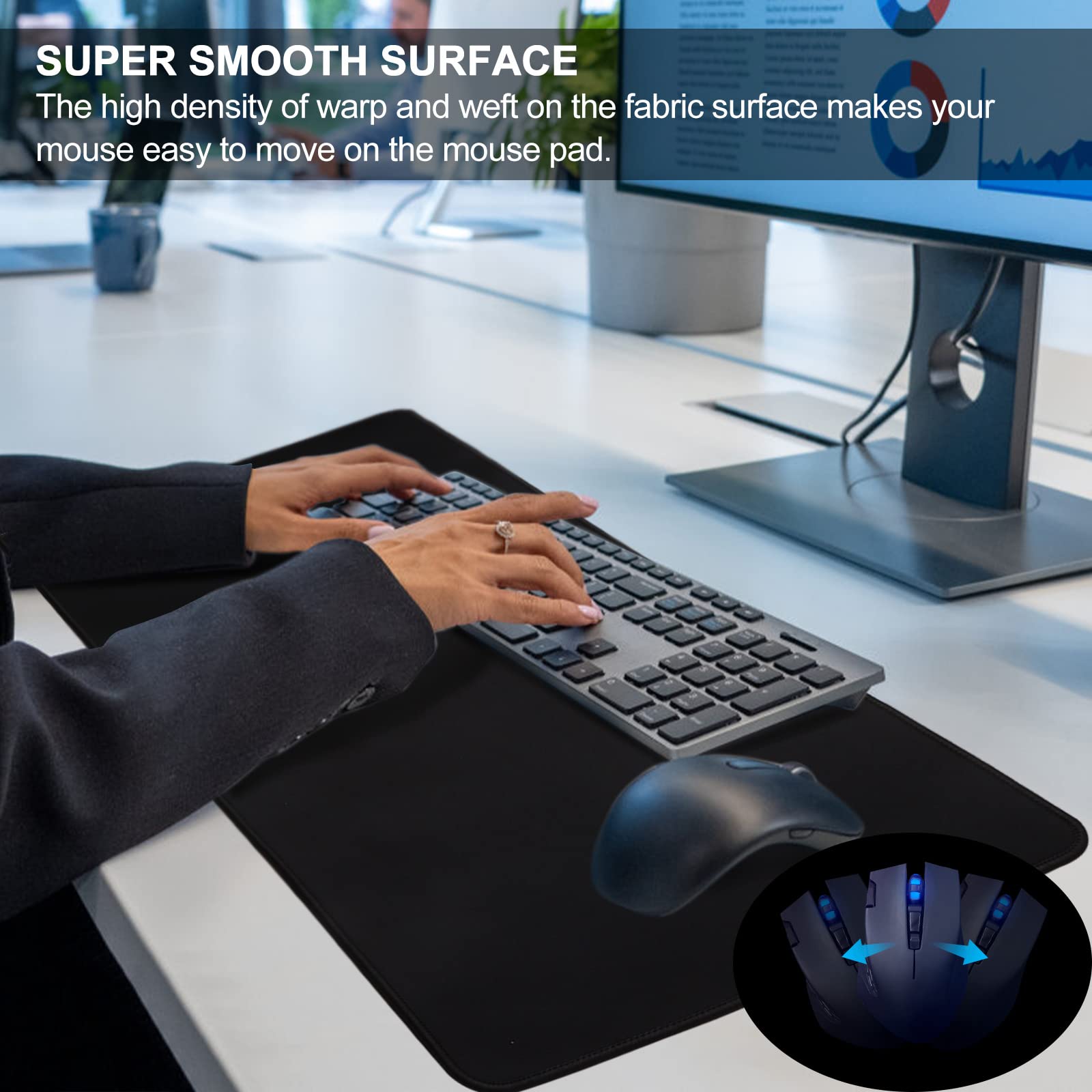 Jahosin Large Gaming Mouse Pad with Stitched Edges,[27.5x11.8In]Extended Mouse Pad with Non-Slip Natural Rubber Base for Gamer/Desktop/Office/Home (70x30 Blackus)