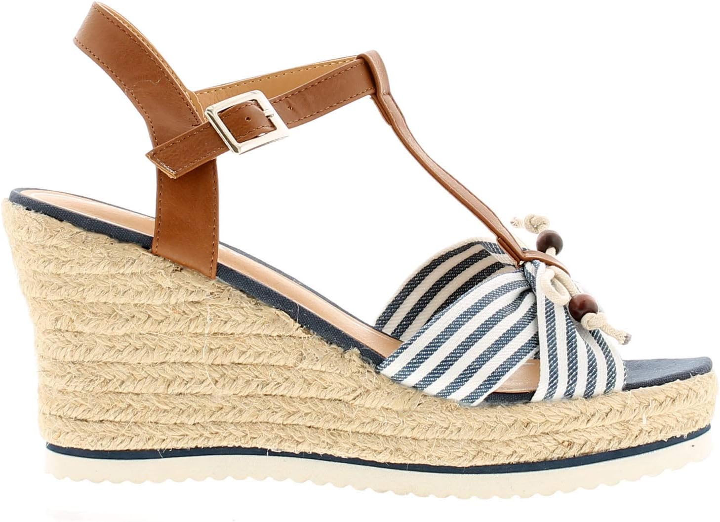 Sprox Striped Criss Cross Strap Buckle Wedges for Women