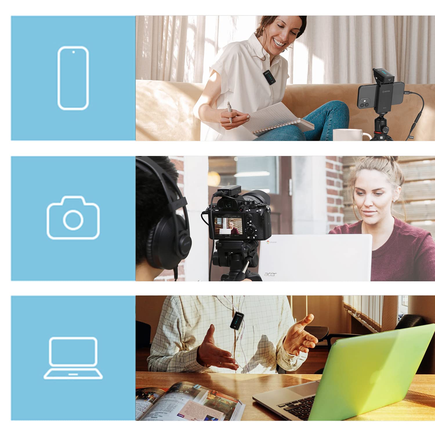 ميكروفون لاسلكي ثنائي القنوات 2.4 جيجاهرتز مع علبة شحن من بويا 1+2 BY-XM6-S2، هايبر كارديويد