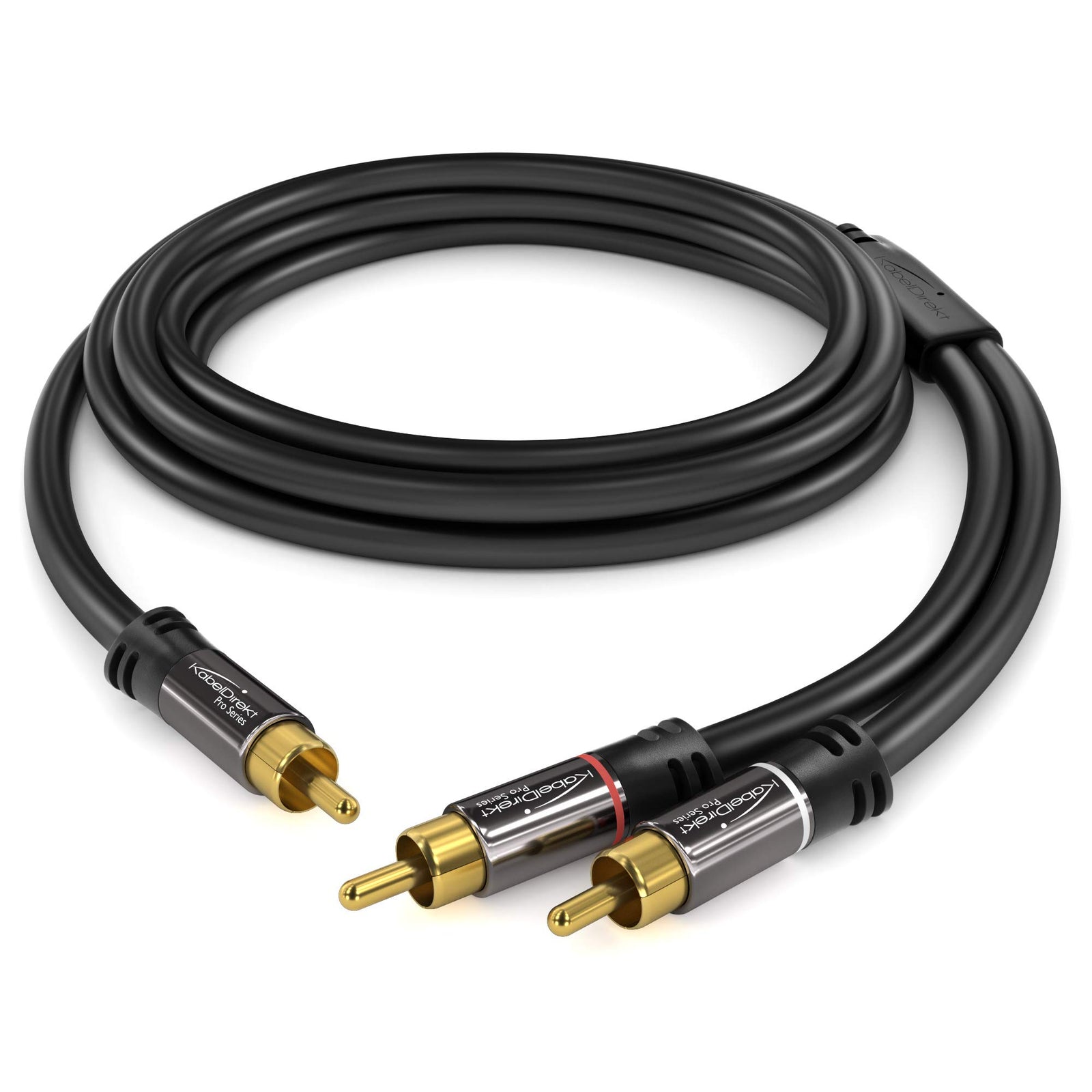KabelDirekt 457 0.5m RCA Y Cable (1 to 2 RCA, Stereo Audio, Coaxial Male/Male Cinch Plugs, Analog/Digital, Adapter for Subwoofers, Amps, Hi-Fi, Home Cinema, Receivers) - Black