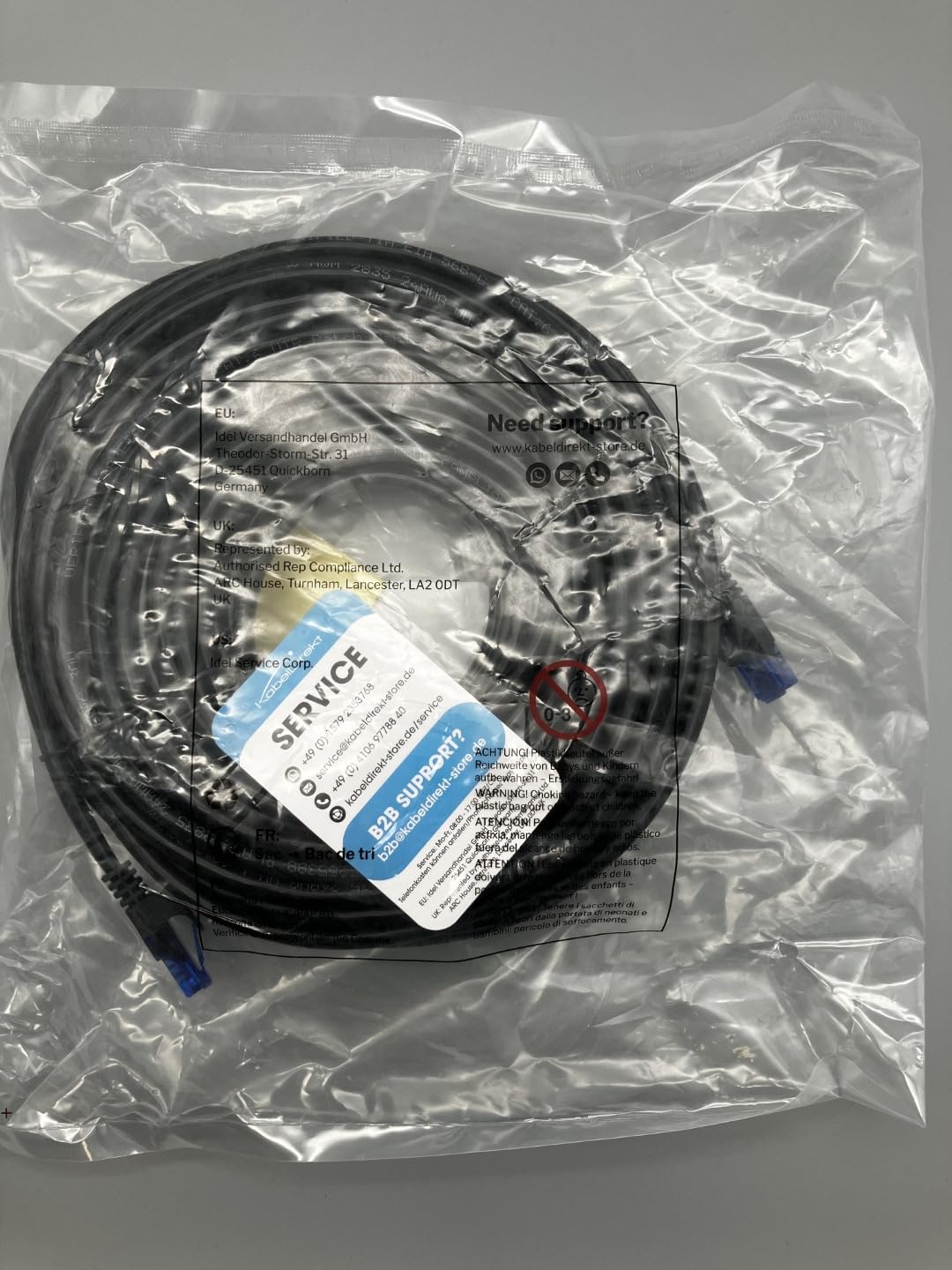 KabelDirekt – 25m – Ethernet, patch & network cable (transfers gigabit internet speed, ideal for 1Gbps networks/LANs, routers, modems, switches, RJ45 plug (blue), black)