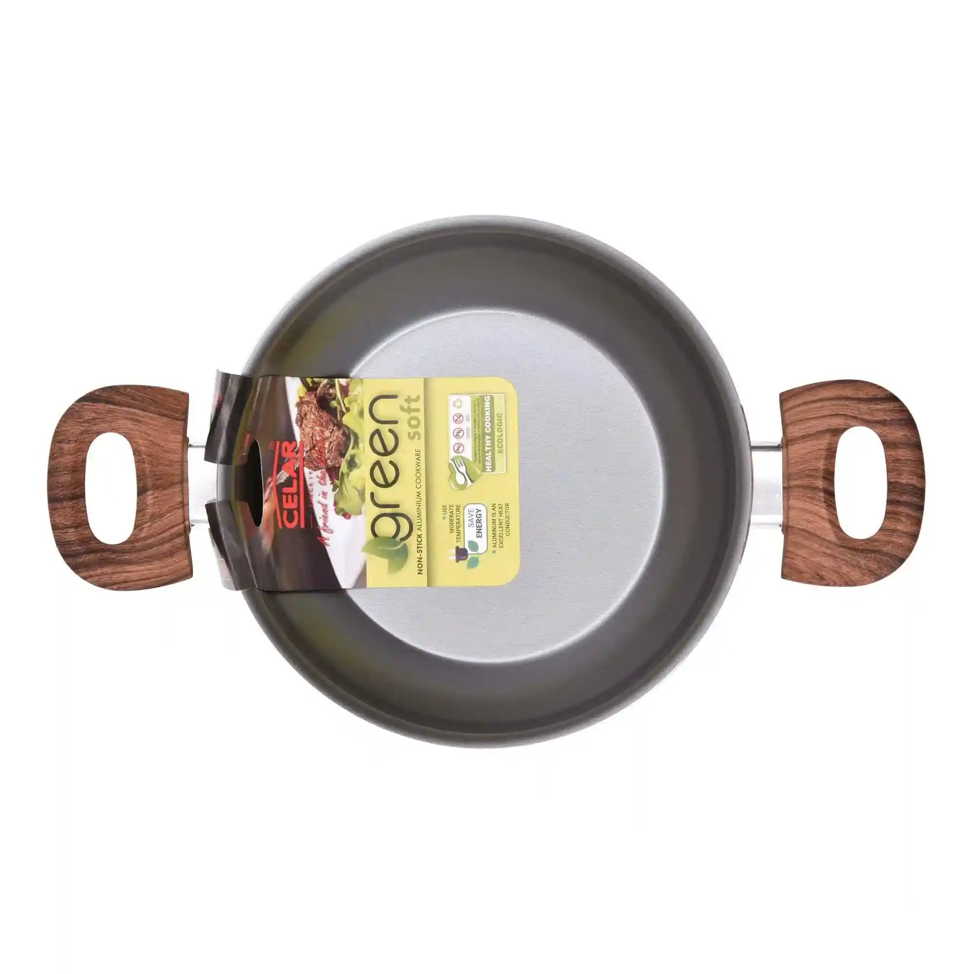 Celar Aluminium Casserole with Soft Touch Fitting Wooden Handle, 24 cm Diameter, Green, Made In Portugal