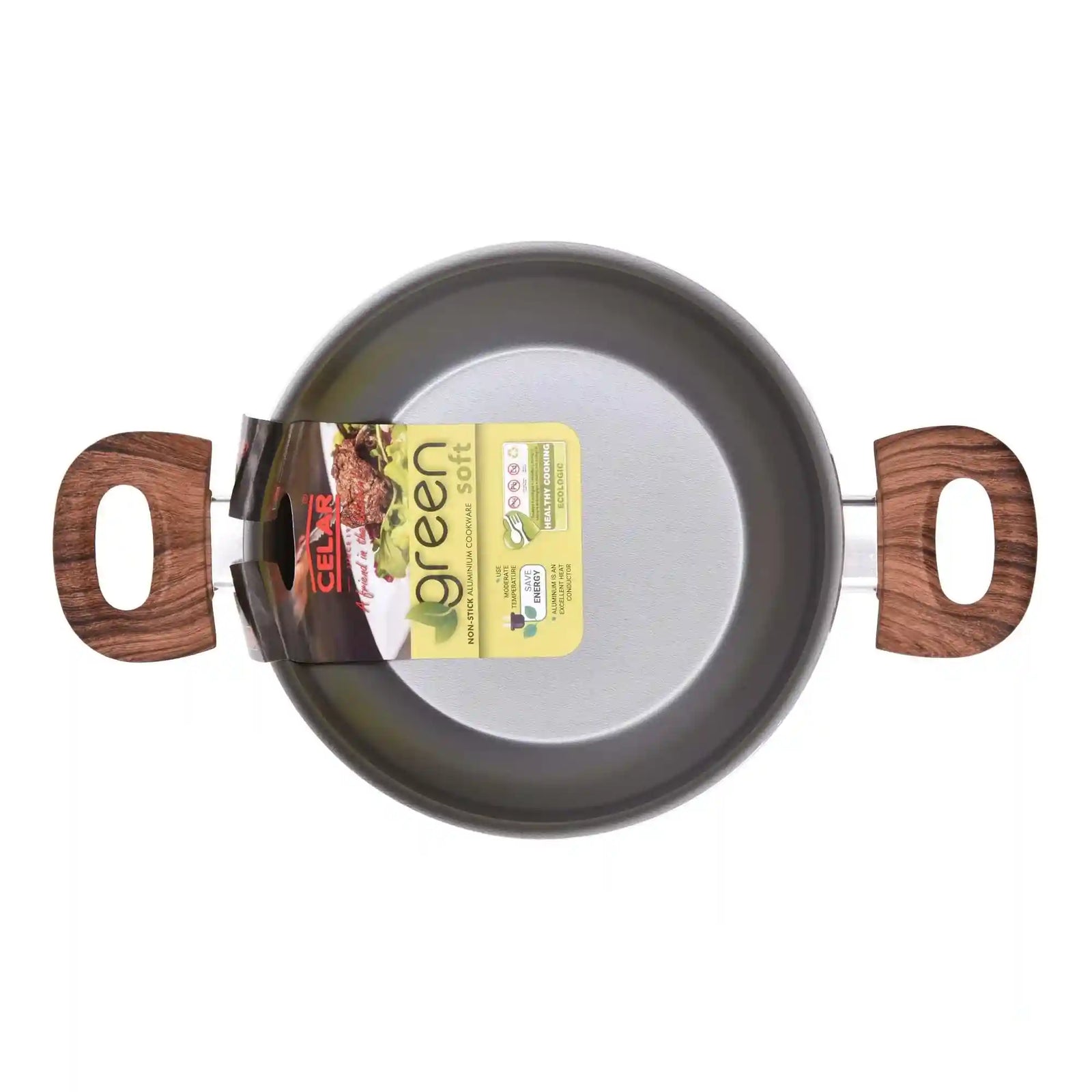 Celar Aluminium Casserole with Bakelite Soft Touch Fitting Wooden Handle, 22 cm Diameter, Green, Made In Portugal