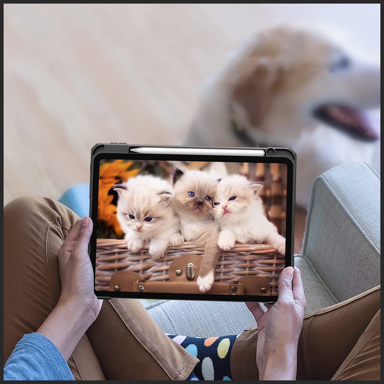 جراب آيباد برو 11 بوصة من Fintie تصميم هجين شفاف مقاوم للصدمات مع حامل قلم لون أسود