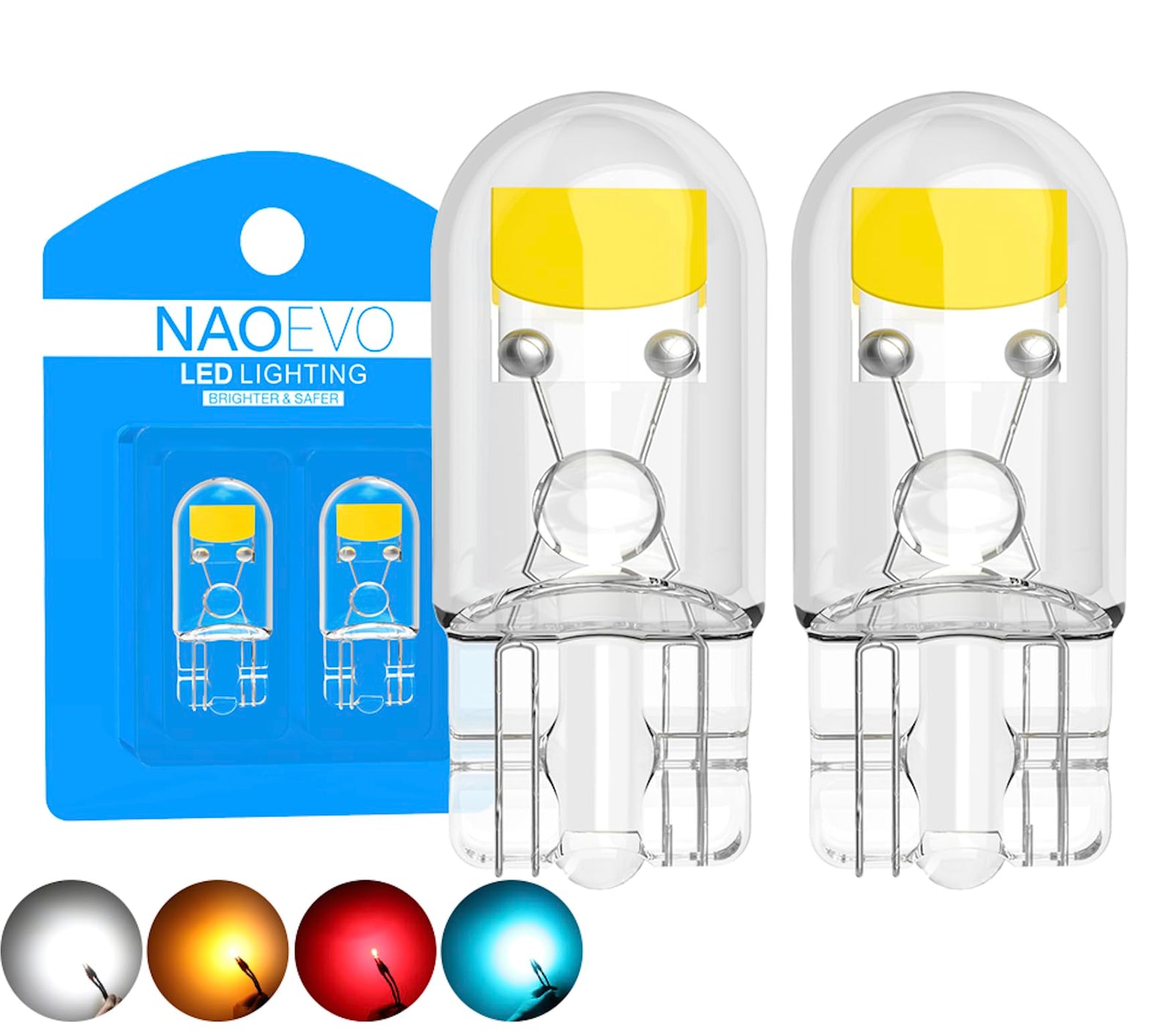 مصابيح داخلية وخارجية NAOEVO (طقم من 2 مصباح) (T10 زجاج - أبيض)