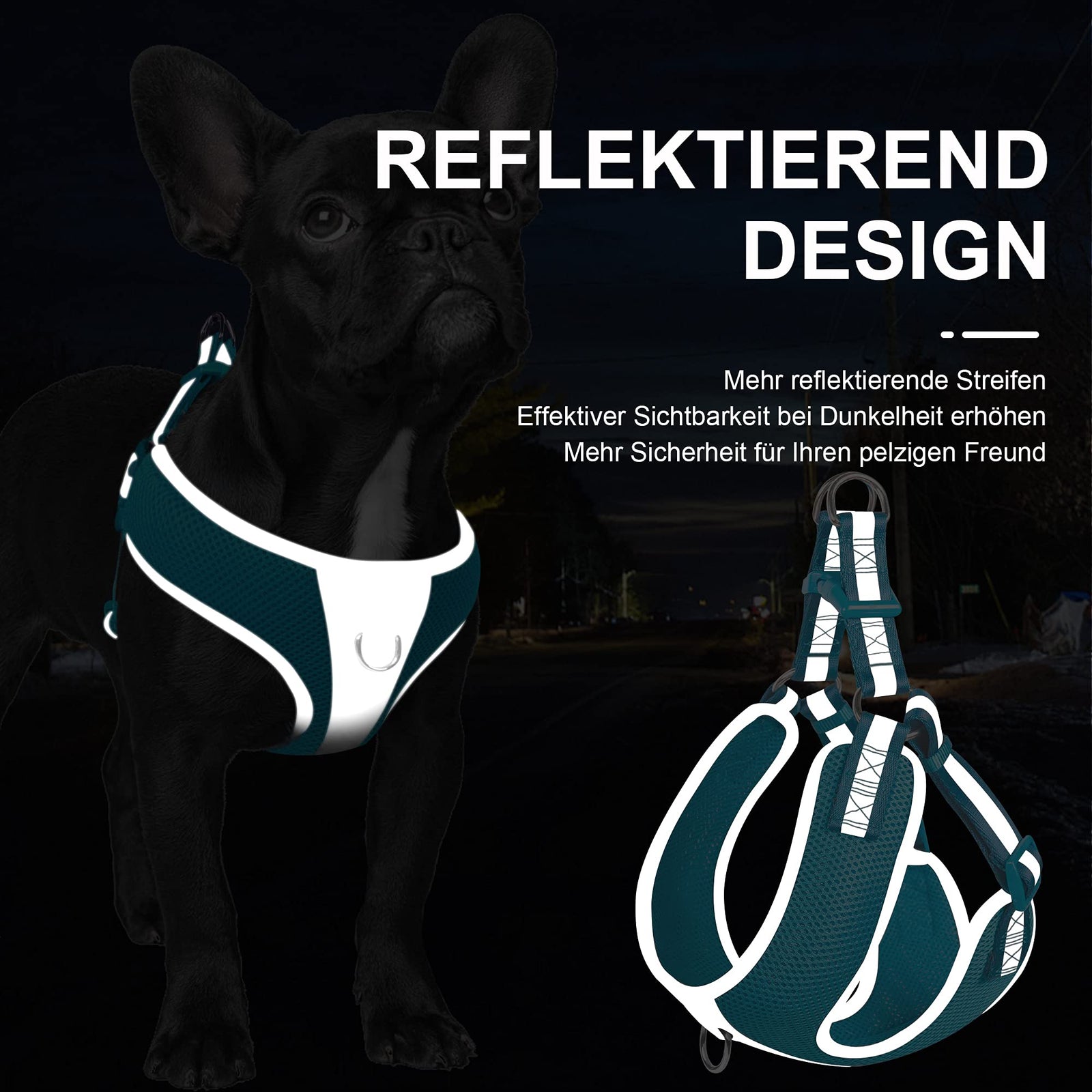 حزام صدر للكلاب من فيدا – مبطن وقابل للتعديل مع شريط عاكس، مناسب لجميع الأحوال الجوية