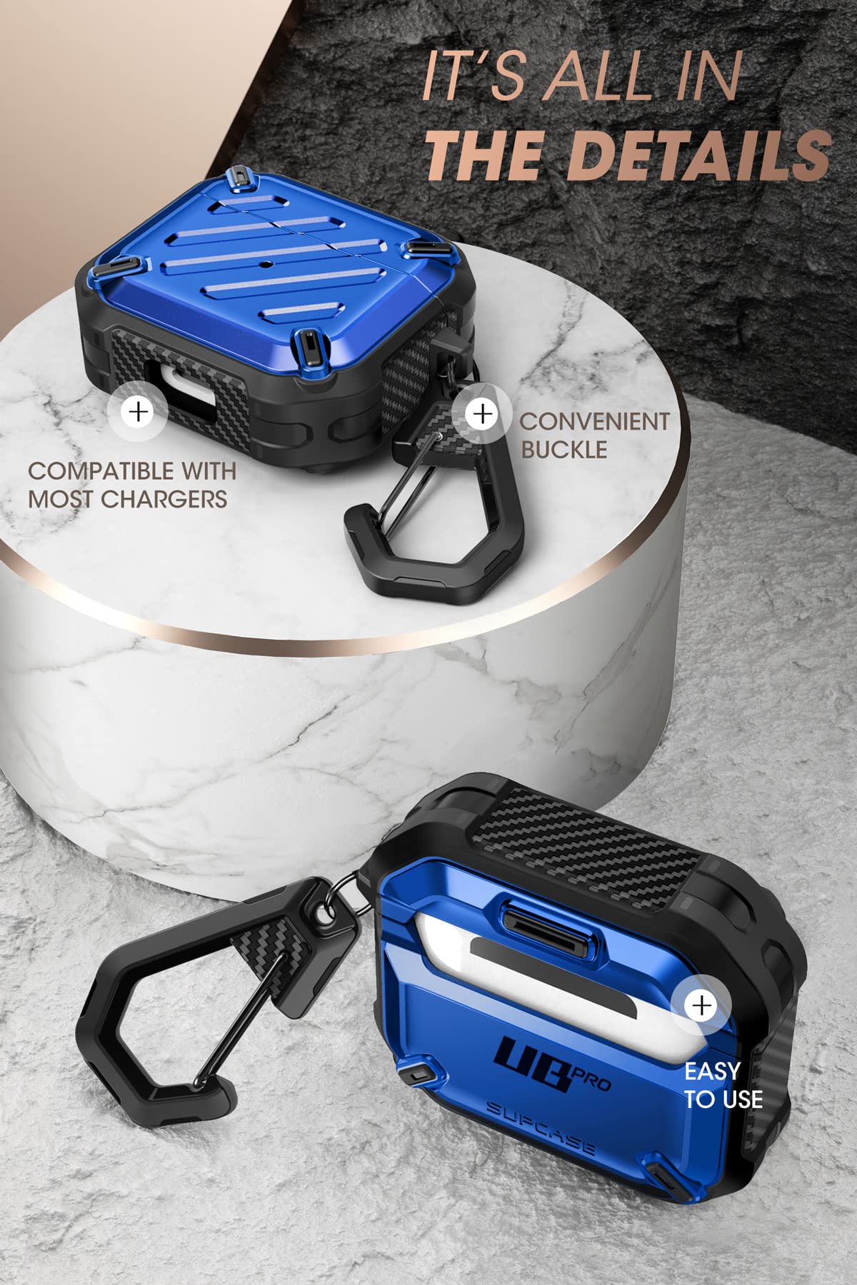جراب Supcase Unicorn Beetle Pro Series مصممة لـ AirPods 3 (2021)، جراب واقي قوي للجسم بالكامل مع مشبك كارابيني لـ AirPods الجيل الثالث (أزرق)