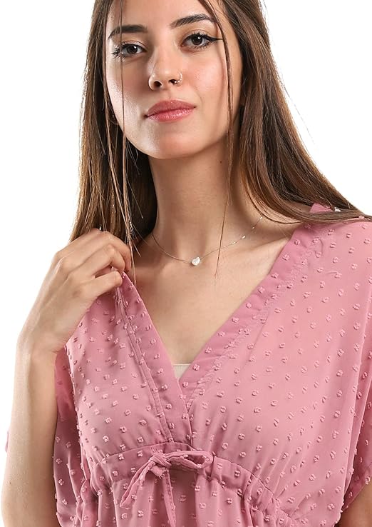 JAMILA Women Self Stitches Sheer Short Sleeves Blouse Shirt