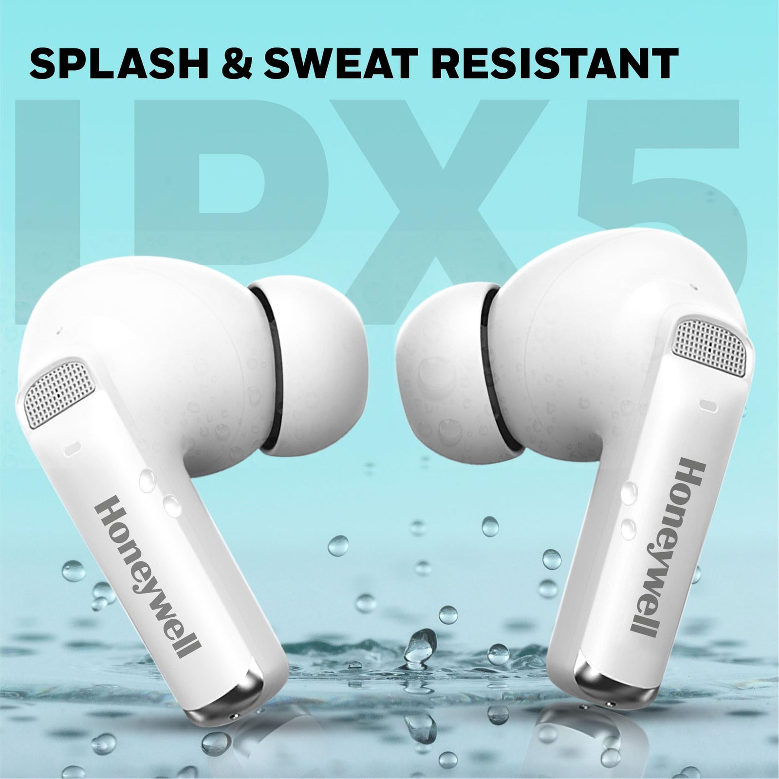 Honeywell  U5100, in-Ear Wireless Active Noice Cancellation, True Wireless Stereo Earbuds, Low Latency Mode(50MS), 6 Mics, Bluetooth V5.2, Sweat & Splash Resistant, 62 Hour Playtime, White