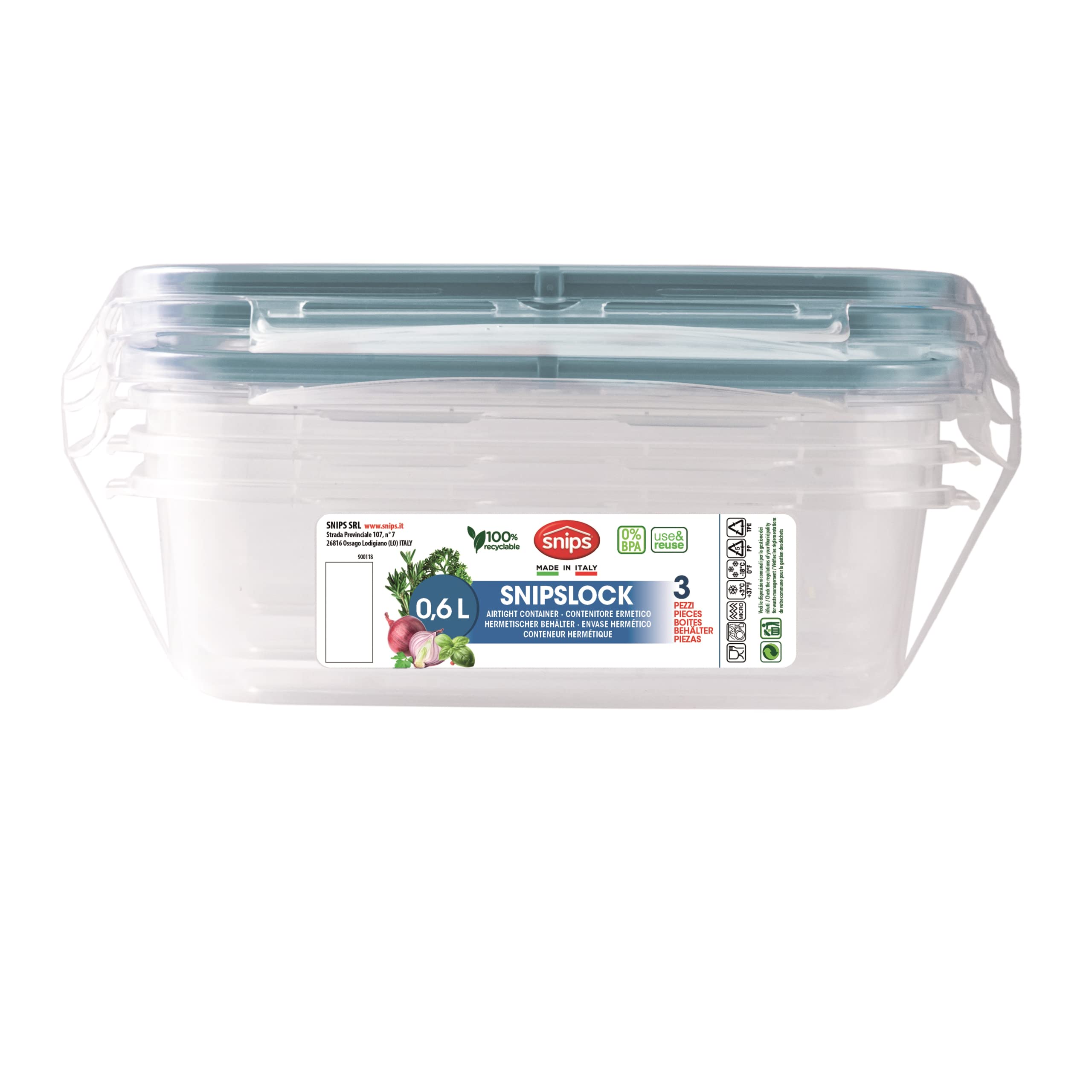 Snips Rectangular Storage Containers – 3-Piece Set, 0.6L, Made in Italy – Safqqa Egypt
