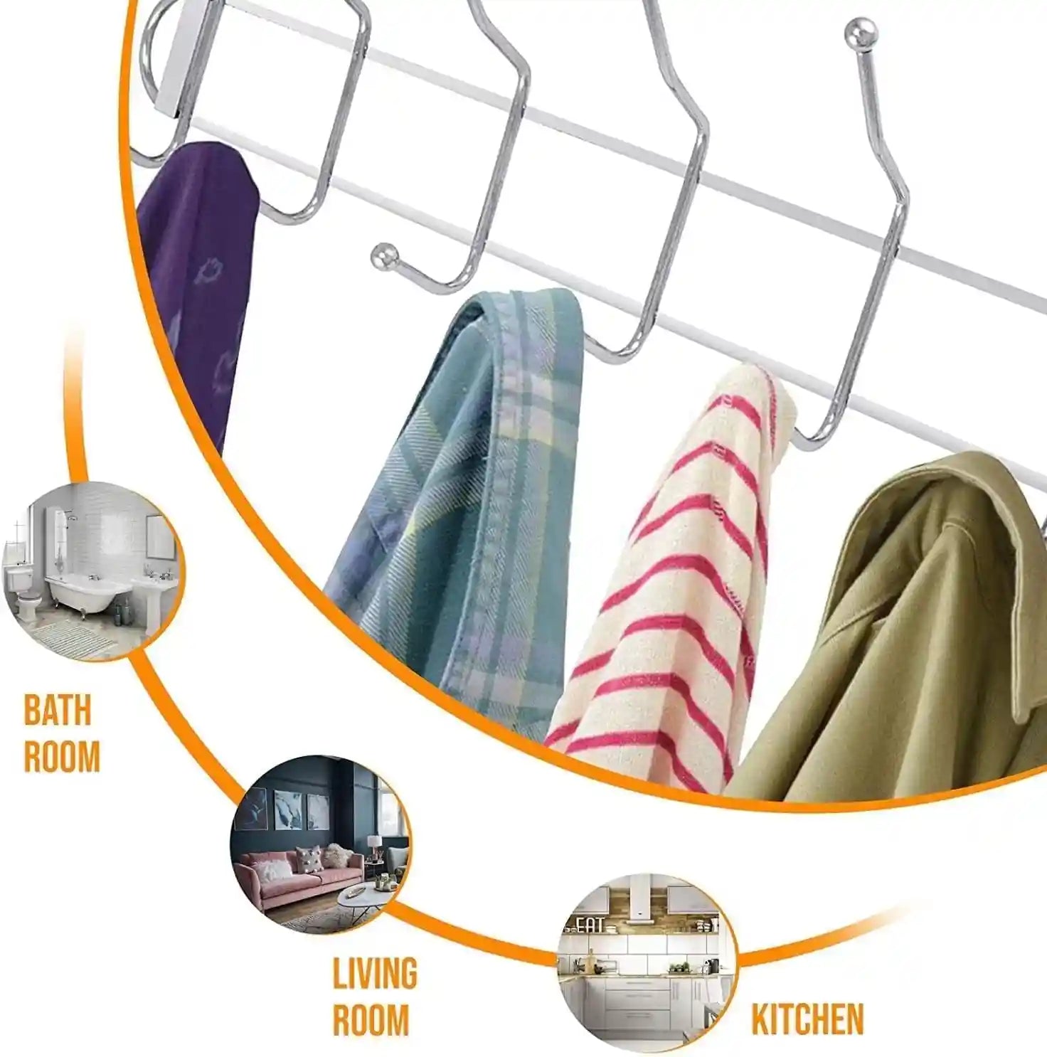 Over The Door Clothes Hanger with 12 Double Hooks Portable Home Office Decor Heavy Hanging Coats Clothes Hats Robes Towels, 12 Metal Hangers