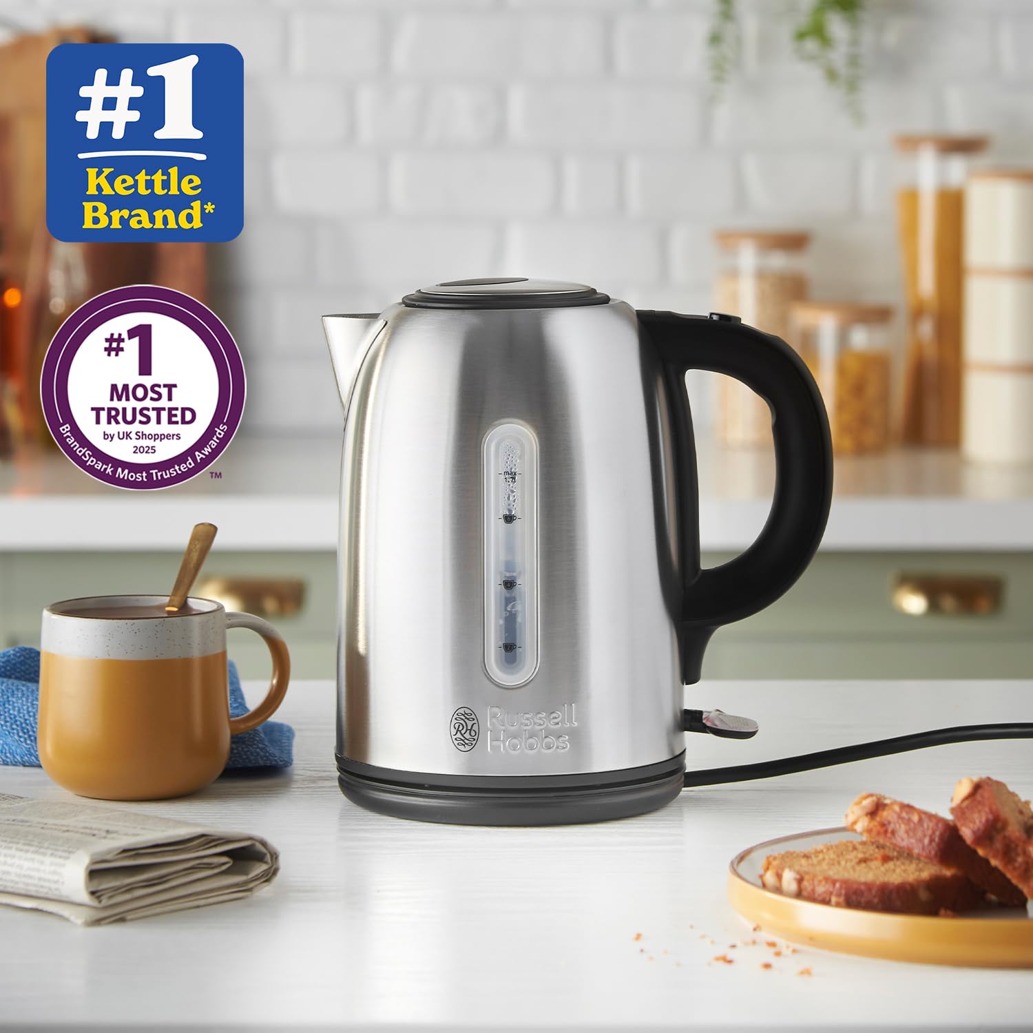 Russell Hobbs (20441) Snowdon Kettle - 1.7L, 3000W, Stainless Steel - Damage Box-There is a very small click.