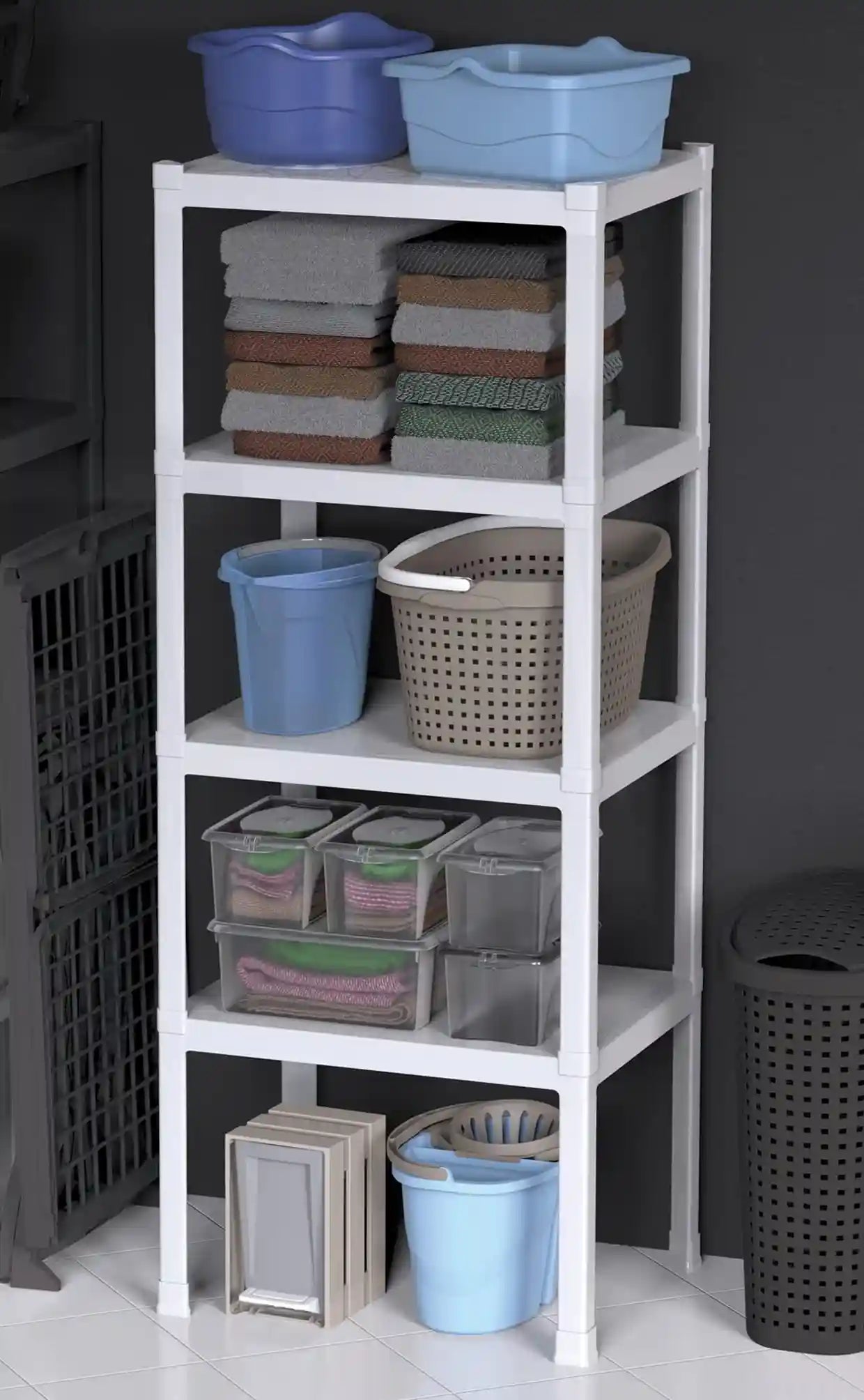 Bama 4-Tier Utility Shelf, 75x60x187 cm, White – Heavy-Duty 240kg Capacity