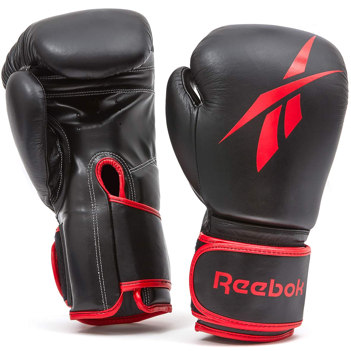 Leather Boxing Gloves - 14oz Black/Red