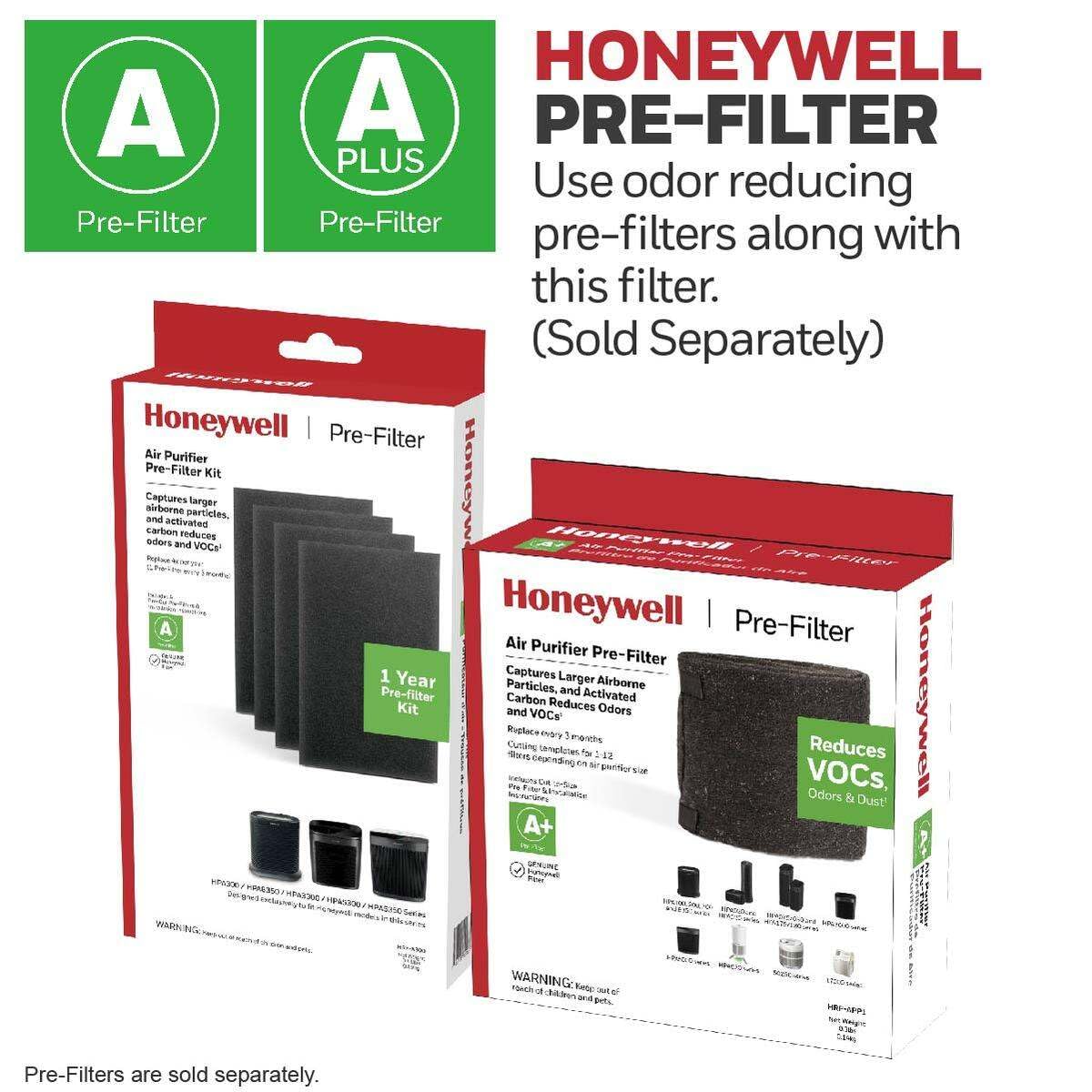 Honeywell HEPA Air Purifier Filter R, 3-Pack for HPA 100/200/300 and 5000 Series - Airborne Allergen Air Filter Targets Wildfire/Smoke, Pollen, Pet Dander, and Dust, White