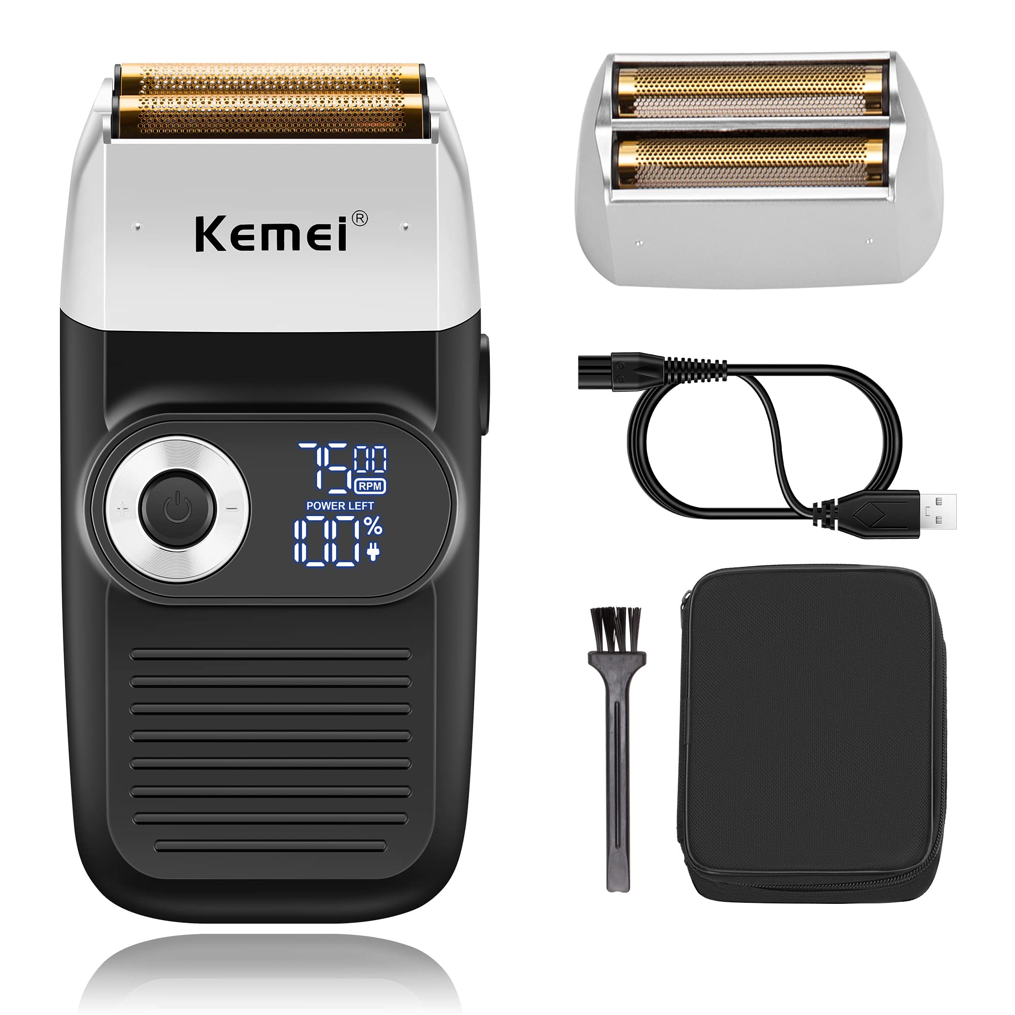 Kemei Foil Shavers for Men Electric Razor with Bald Trimming Cordless Electric Shavers with LED Display 2 in 1