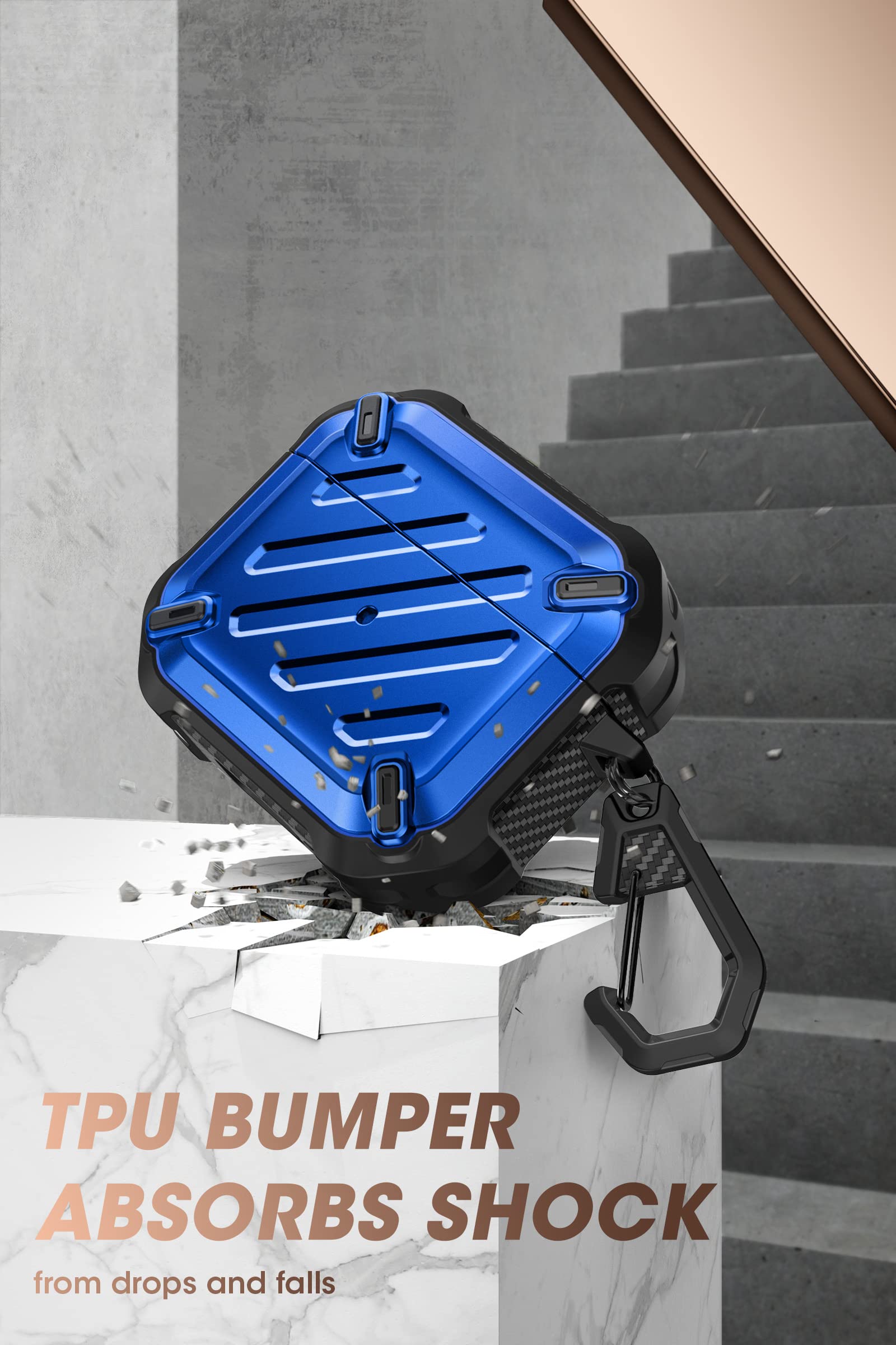 جراب Supcase Unicorn Beetle Pro Series مصممة لـ AirPods 3 (2021)، جراب واقي قوي للجسم بالكامل مع مشبك كارابيني لـ AirPods الجيل الثالث (أزرق)