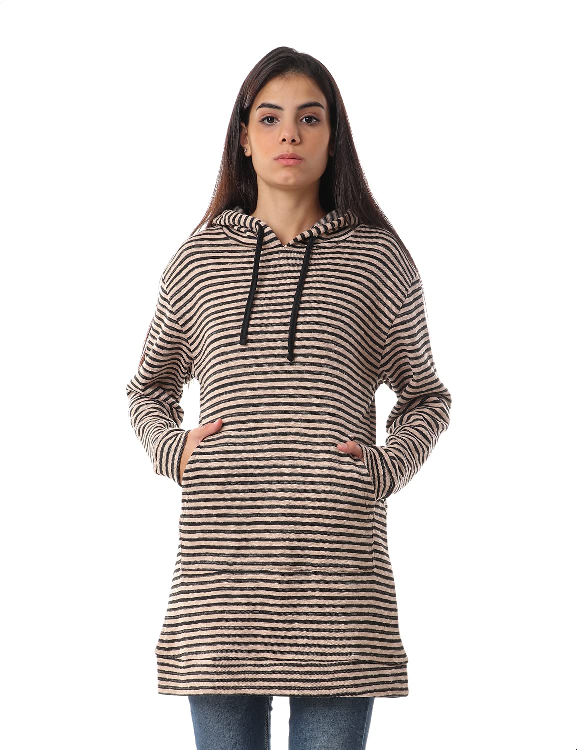 Jamila Women's Striped Hoodie with Kangaroo Pocket and Drawstring