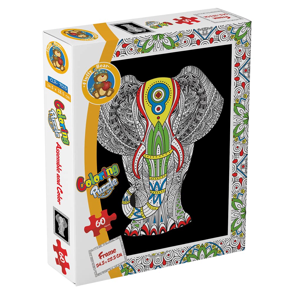 Fluffy Bear Elephant Coloring Puzzle - 60 Pieces