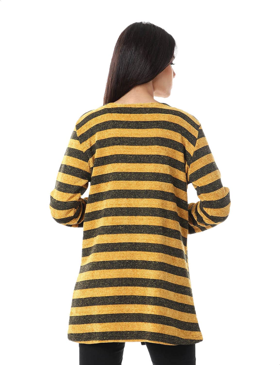 Jamila Women's Striped Open Cotton Cardigan with Front Pockets