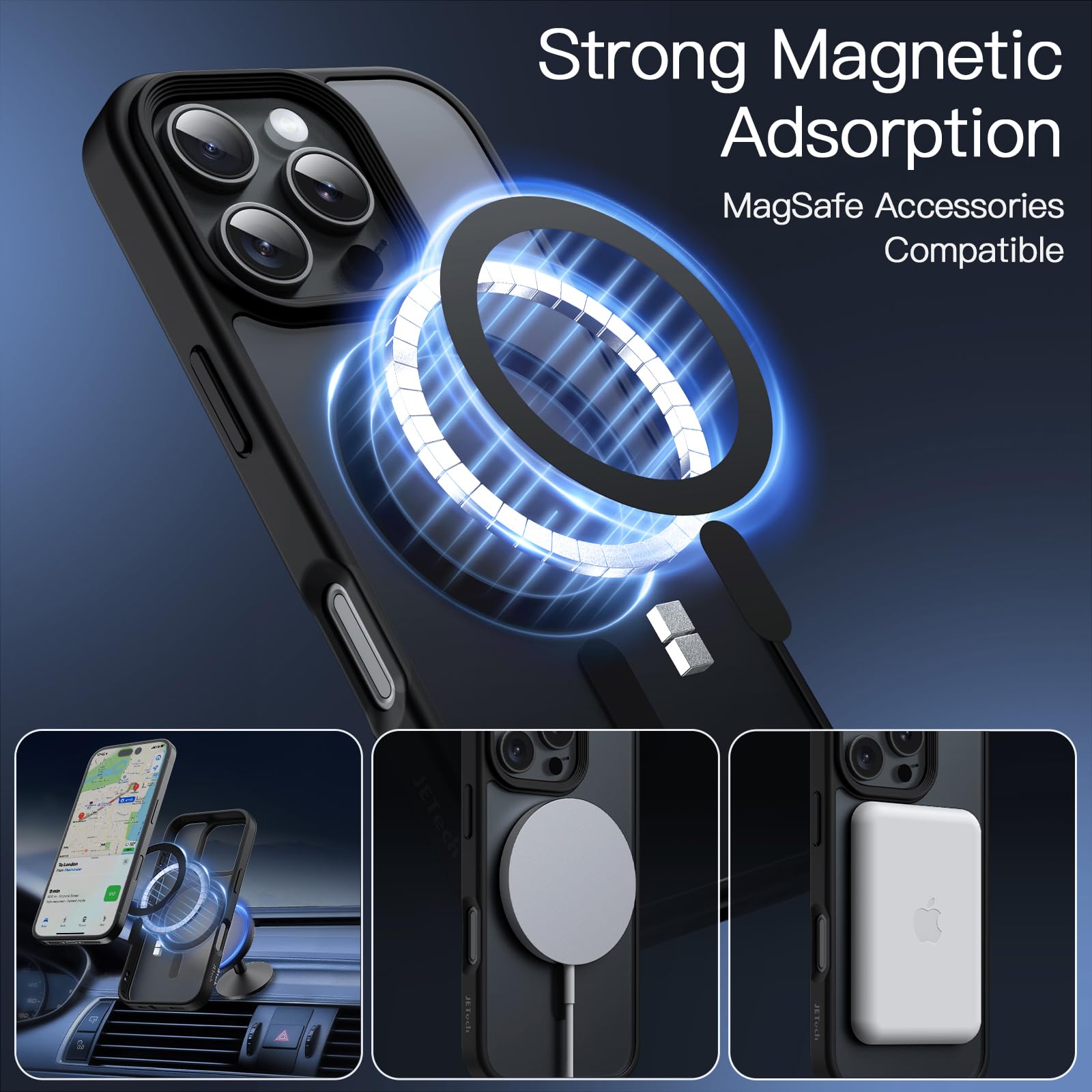 JETech Magnetic Case for iPhone 16 Pro Max (6.9-inch), MagSafe Compatible, Translucent Matte Slim Shockproof Phone Cover, Black – Safqqa Egypt