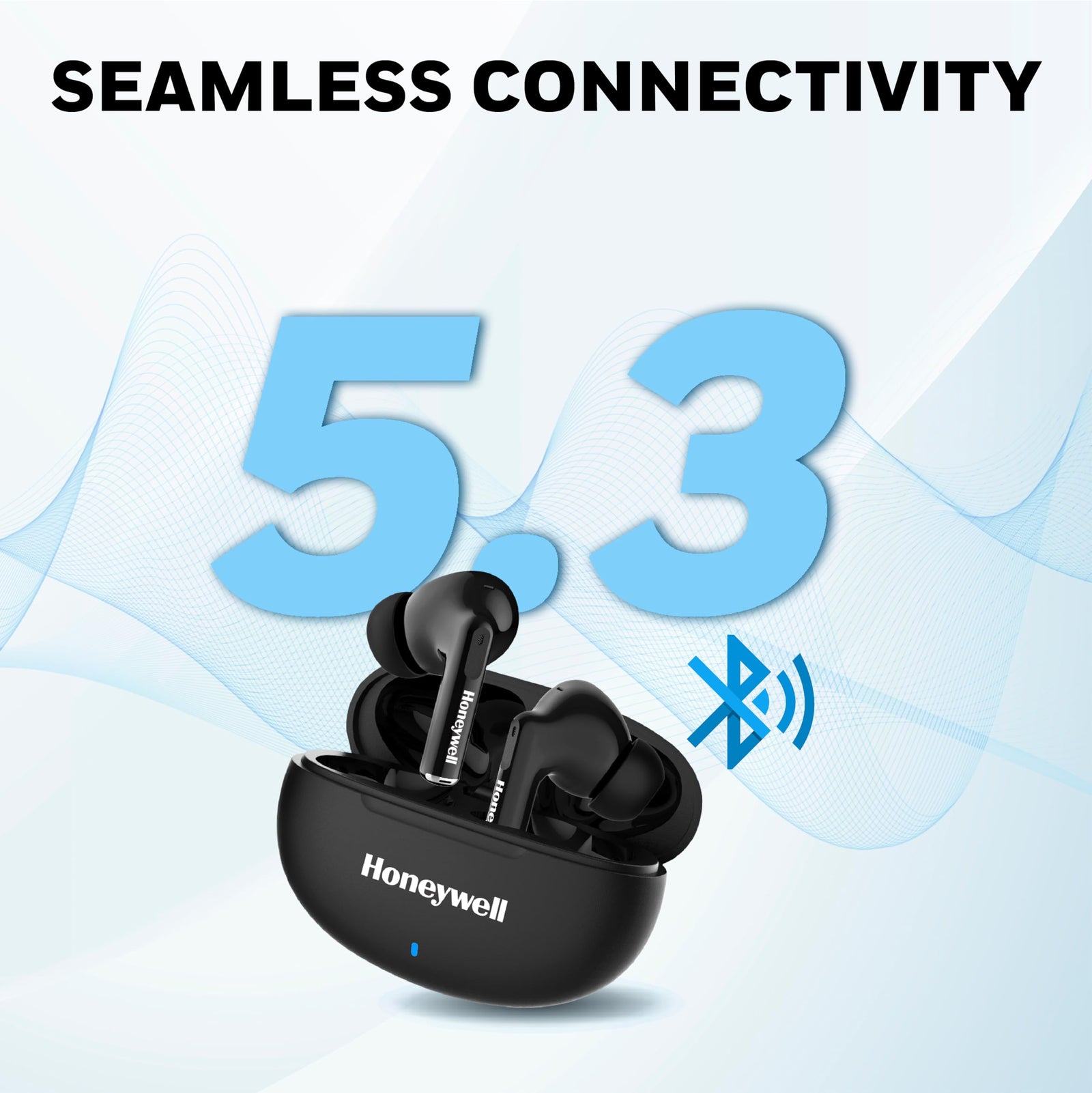 Honeywell Moxie V1200 True Wireless Bluetooth Earbuds – 26H Playtime, Type-C Fast Charging, IPX4 Water Resistant, Bluetooth 5.3, Touch Control, Voice Assistant – Black