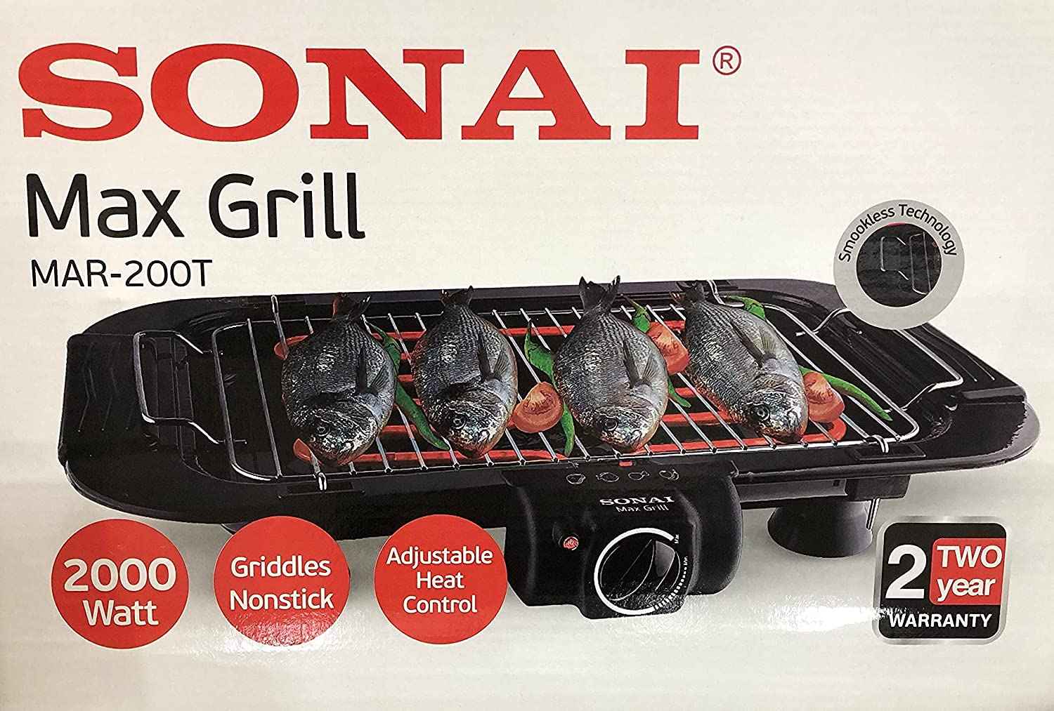 Sonai Max Grill - With Thermostat , 2000 Watt, MAR-200T - Safqqa Egypt