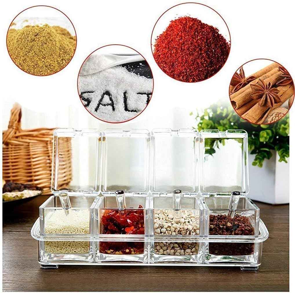 يأتي هذا الصندوق الخاص بالتوابل من شريفي إمبكس بأربع عبوات شفافة مصنوعة من الأكريليك عالي الجودة، مما يسمح برؤية المحتوى بسهولة مع الحفاظ على نضارته ونظافته.