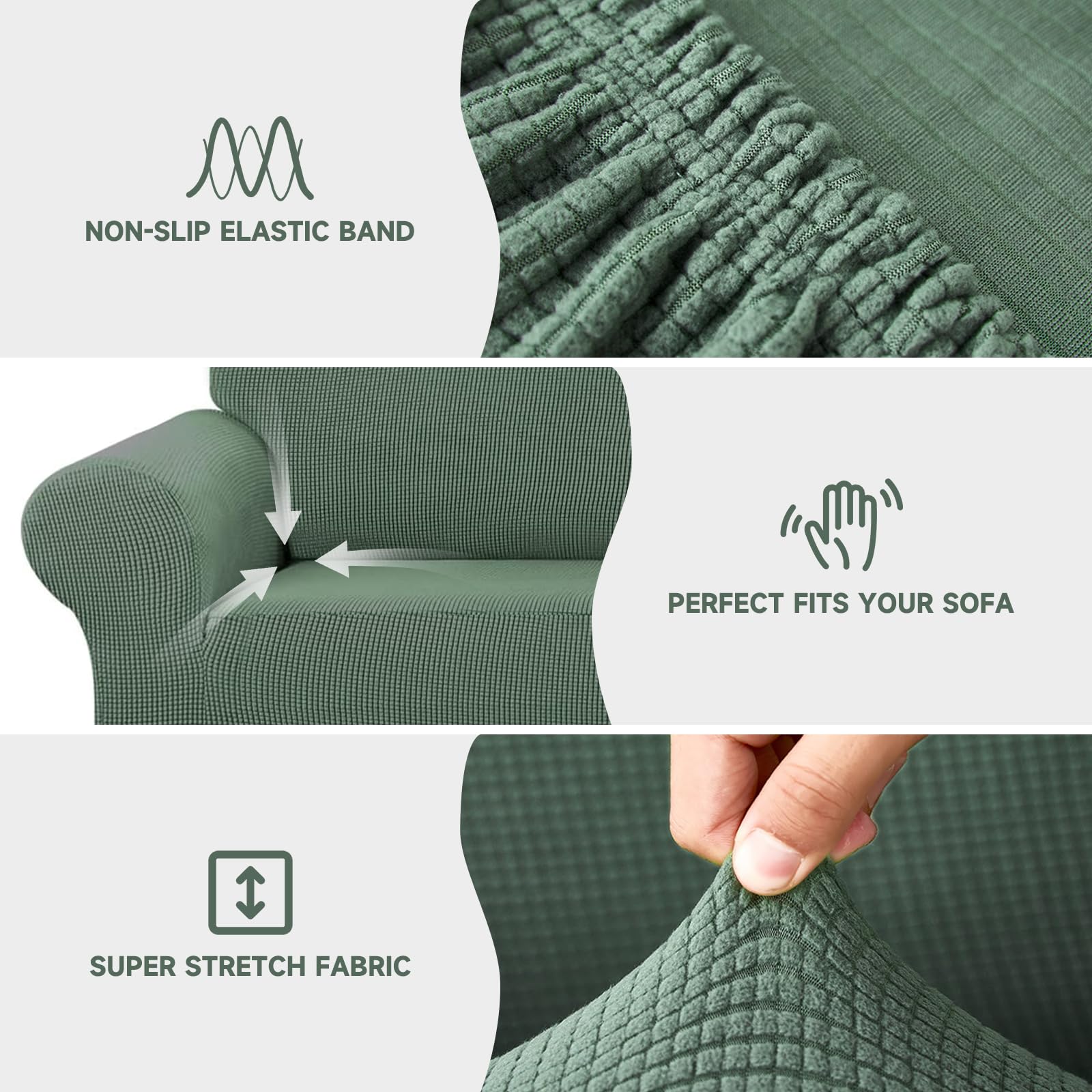 INFOSUN Stretch Sofa Cover Set with Anti-Slip Design & Pillow Covers