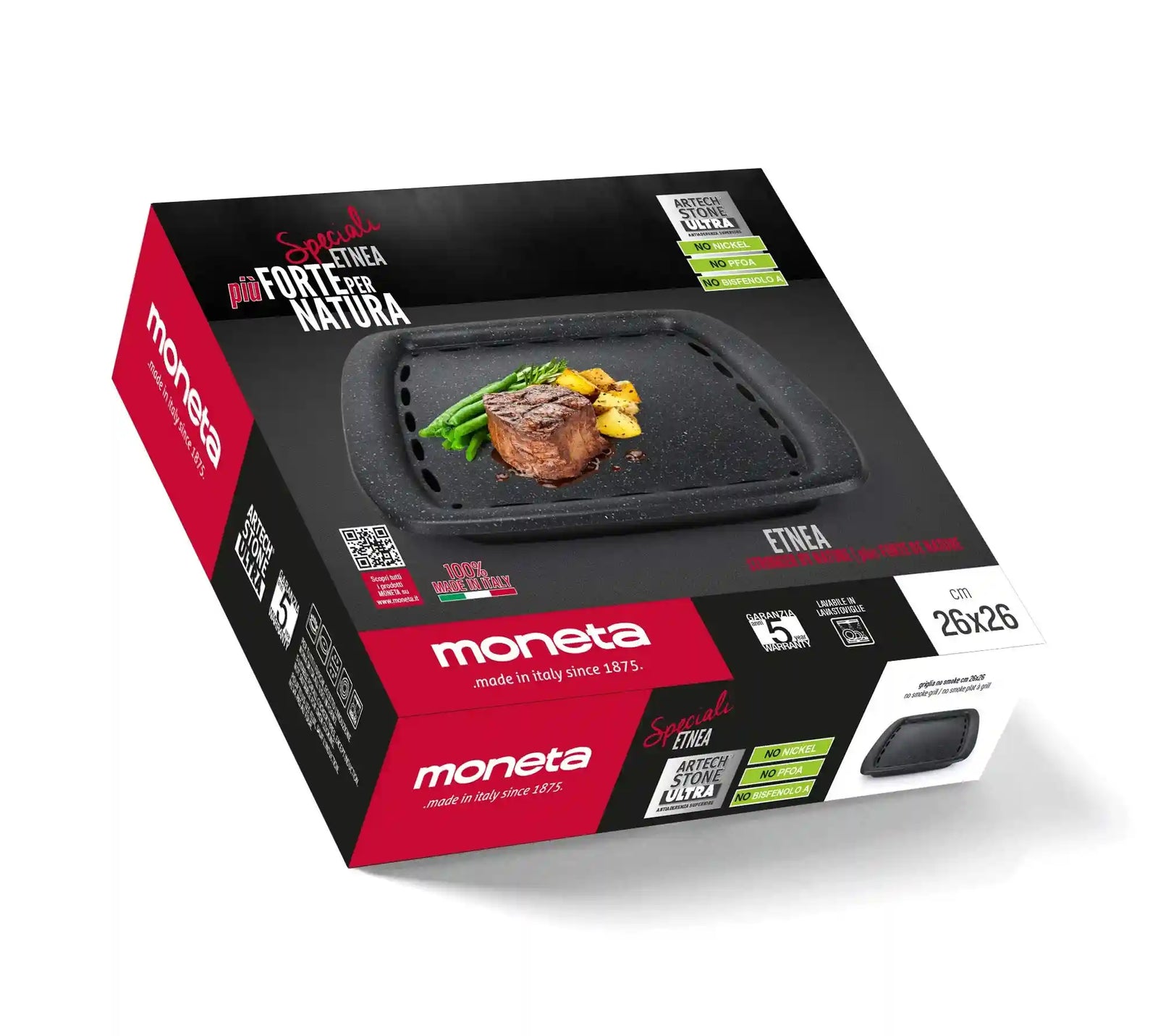 Moneta Squared Smokefree Grill Plate 26x26cm , Black