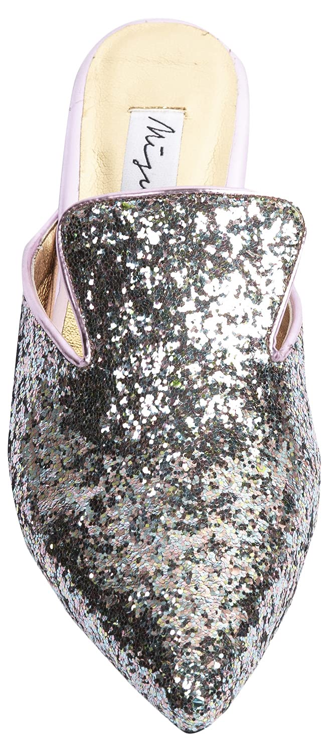 U By Misura Sequin Notched Vamp Almond Toe Mule for Women - Silver
