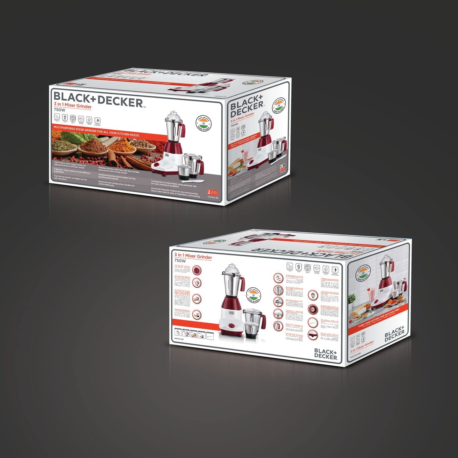خلاط ومطحنة 3 في 1 من بلاك آند ديكر موديل-بها خدش صغير MG750-B5 بقدرة 750 وات مع 3 أوعية للخلط والطحن – Safqqa Egypt