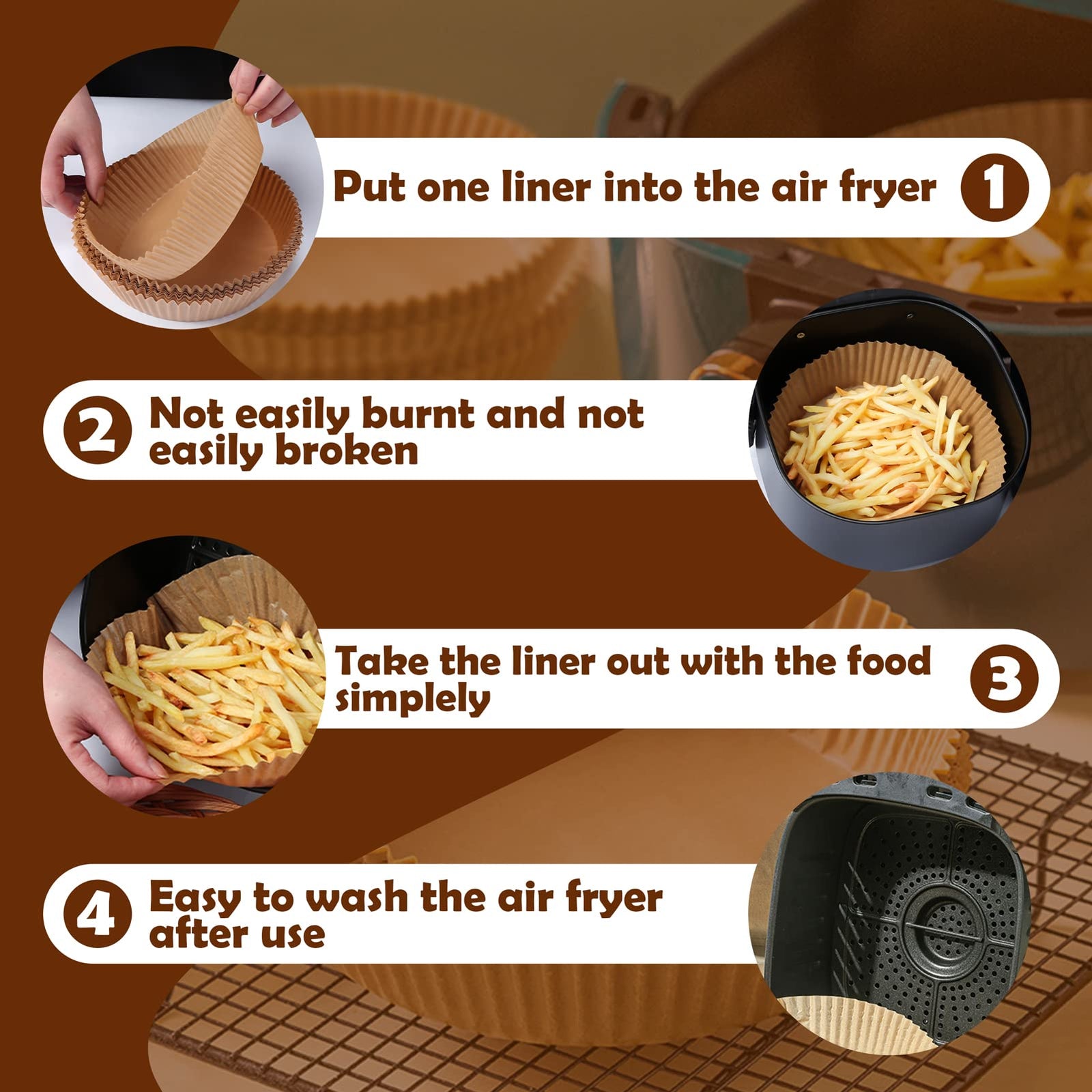 Zwirelz Airfryer Pack of 50 Air Fryer Parchment Paper Liner Air Fryer Non-Stick Disposable Paper for Frying Pan, Oven, Microwave and Hot Air Fryer