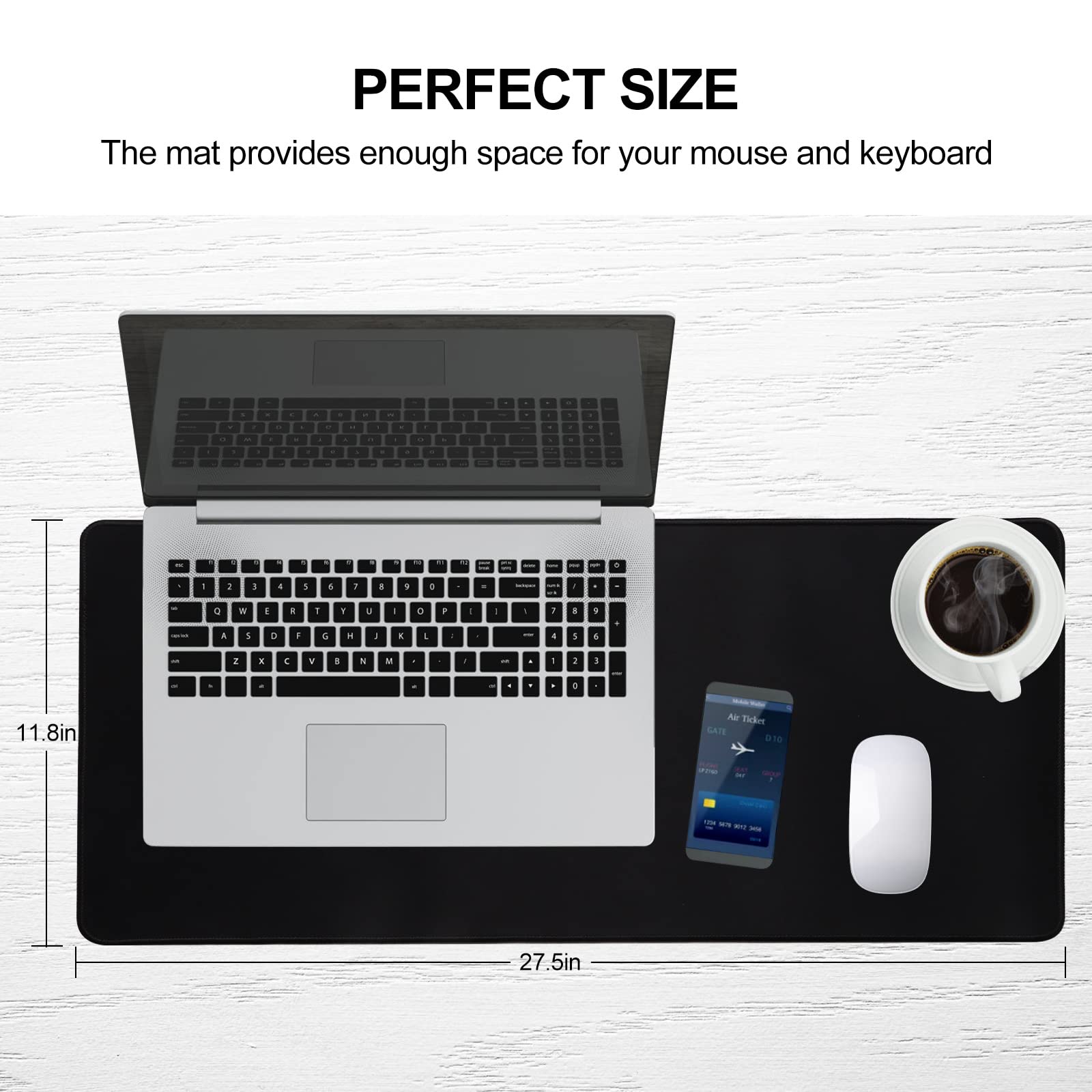 Jahosin Large Gaming Mouse Pad with Stitched Edges,[27.5x11.8In]Extended Mouse Pad with Non-Slip Natural Rubber Base for Gamer/Desktop/Office/Home (70x30 Blackus)
