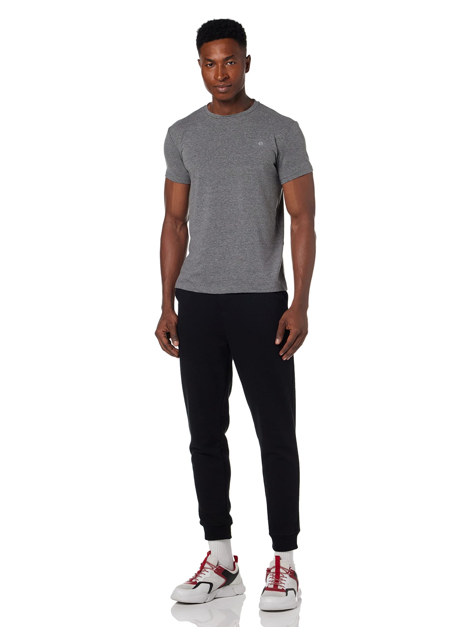 34 by Amr Diab Cotton Crew-Neck Chest-Logo Short-Sleeve T-shirt for Men - Dark Grey, L